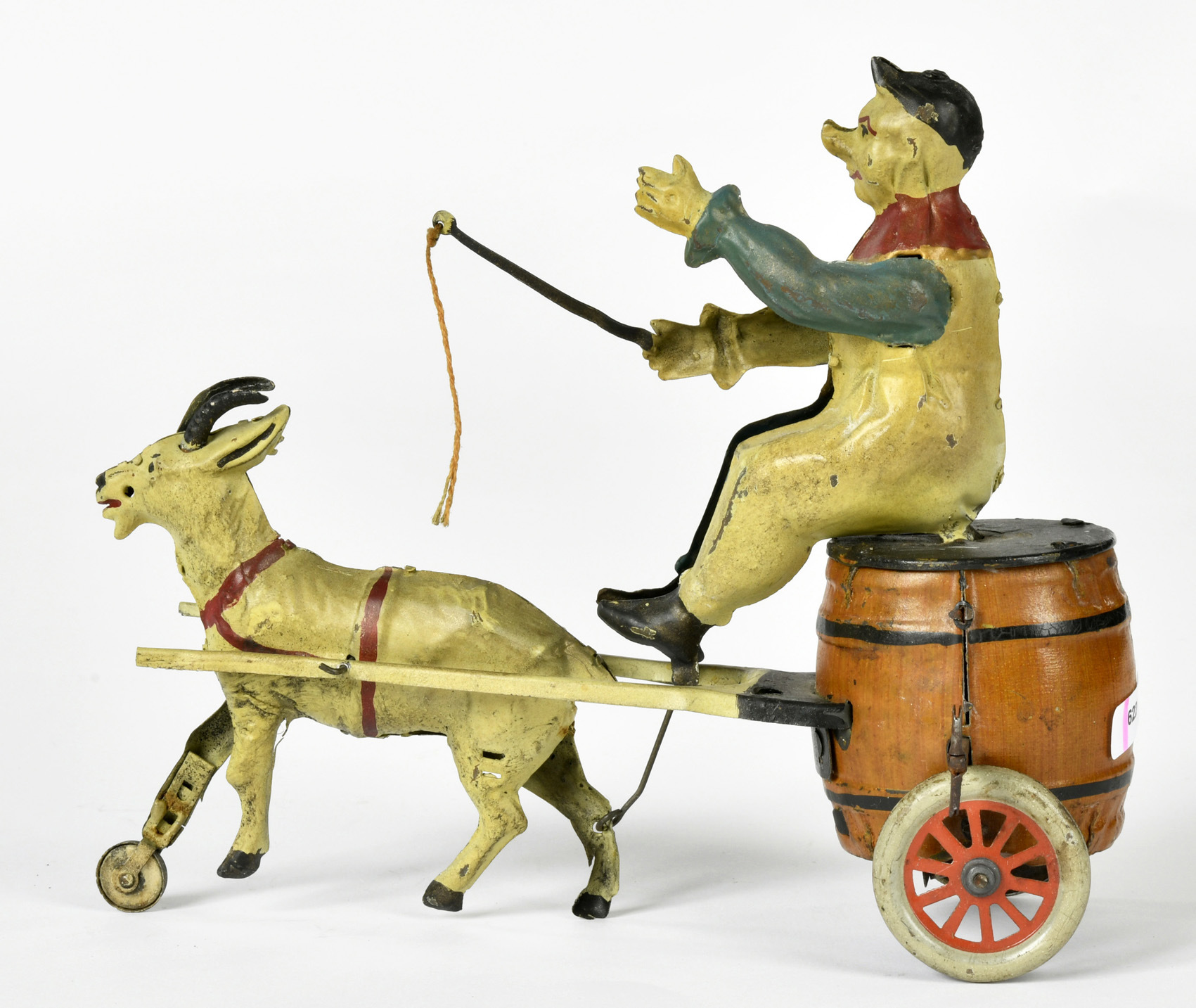 Günthermann, Clown on barrel goat carriage, Germany pw, 20 cm, tin, cw ok, min. paint d., C 1-2 - Image 2 of 3