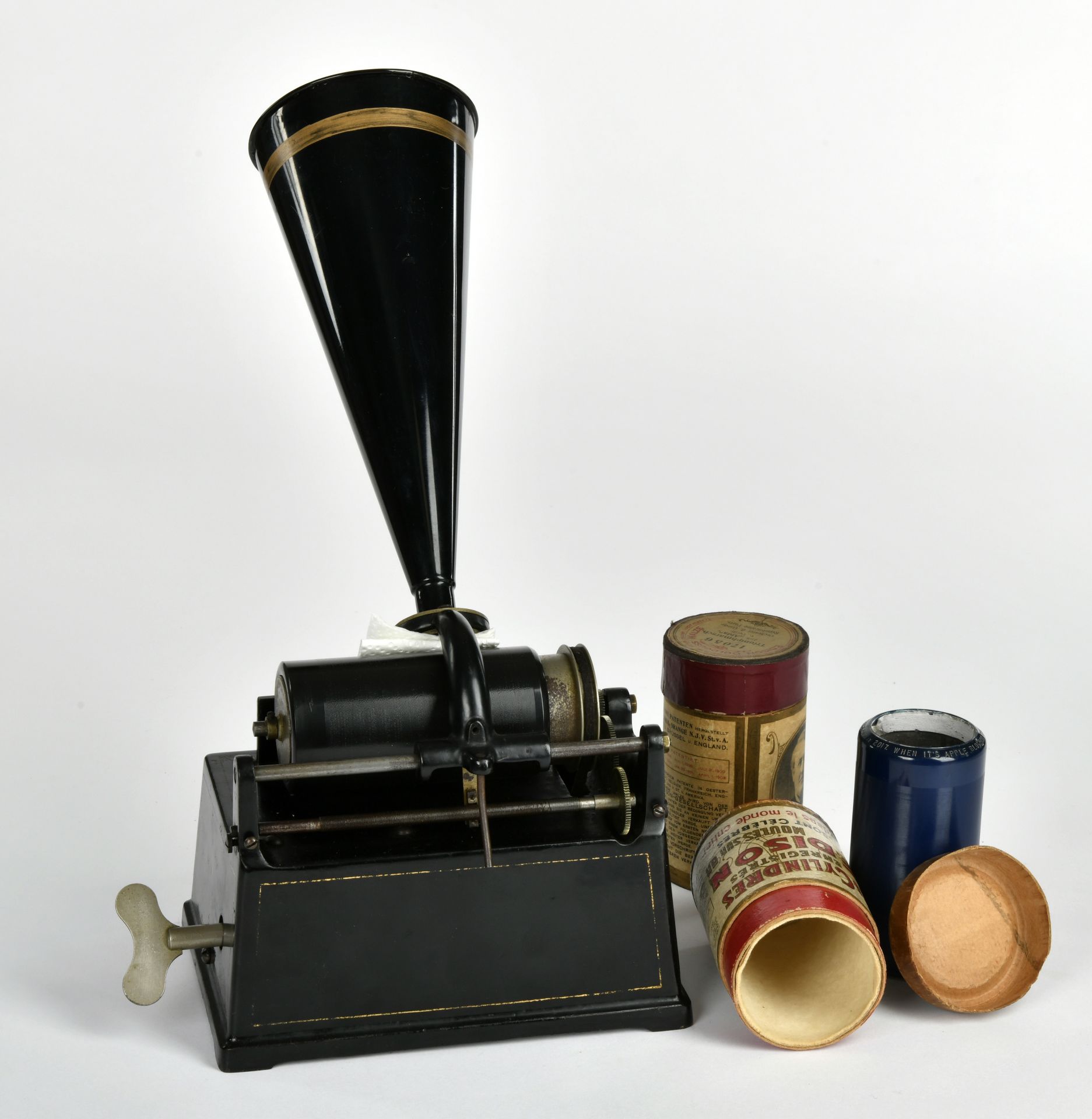 Edison, GEM phonograph, around 1900, with 2 rollers,with hopper 18x40cm, funct. ok - Image 3 of 4