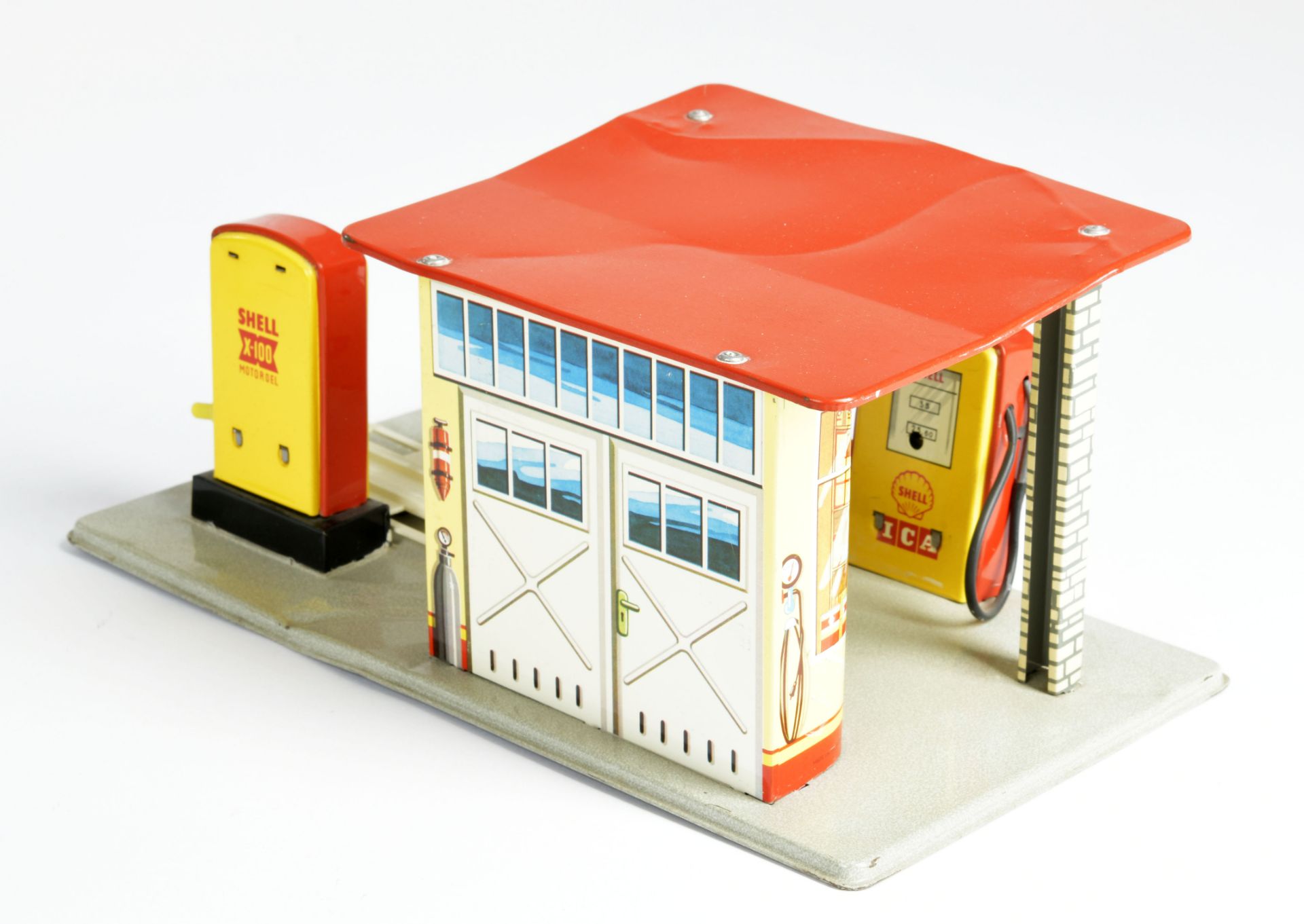 Shell petrol station, W.-Germany, tin, 29x16x14cm, tin part. deformed - Image 2 of 3