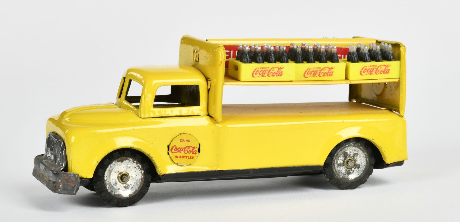 Linemar, Coca Cola delivery van, Japan, 13 cm, tin, friction ok, paint d., C 2 - Image 2 of 3