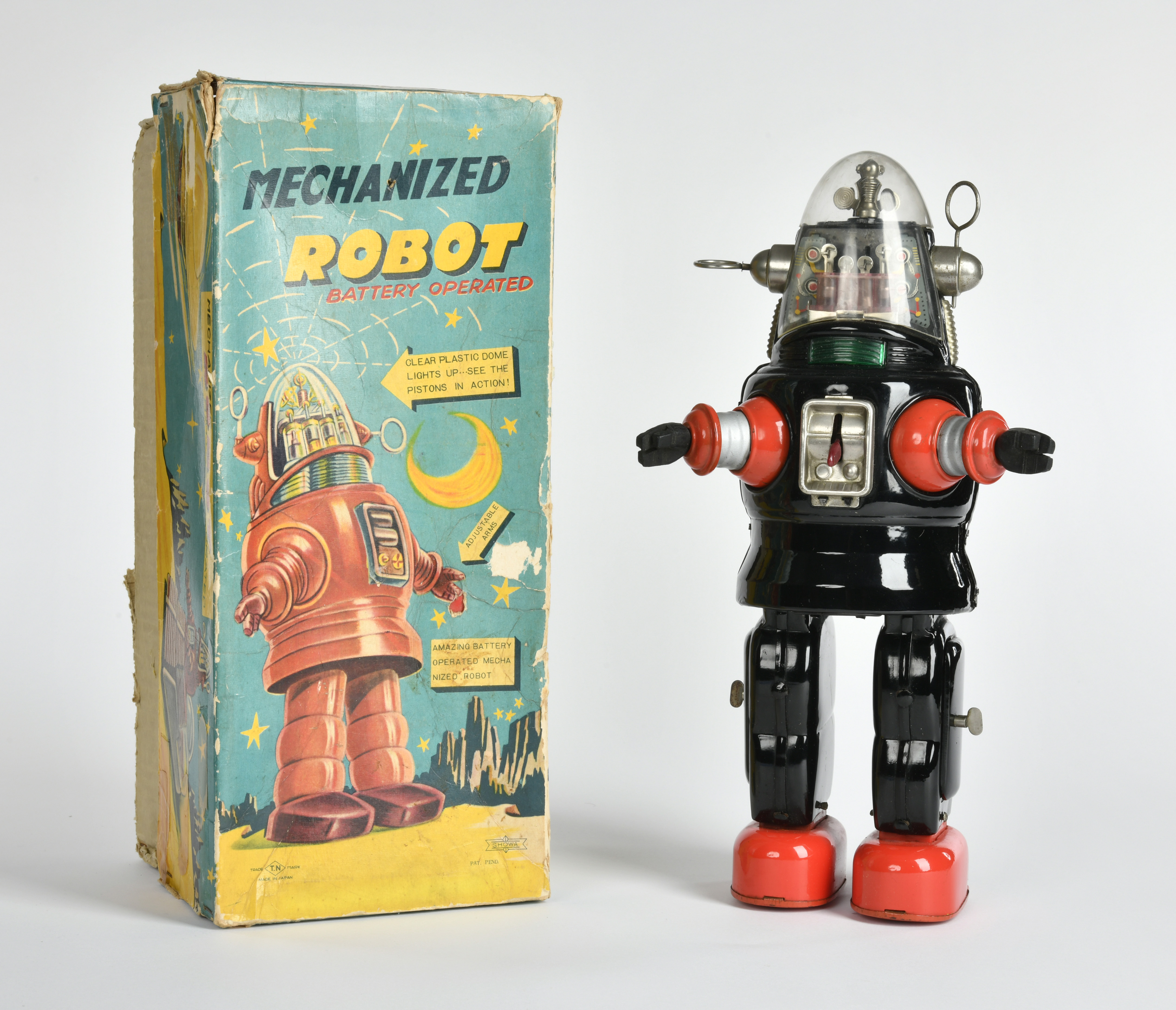 TN Nomura, Mechanical Robot, Japan, 34 cm, tin, funct. ok, min. paint d., box C 2-, C 2