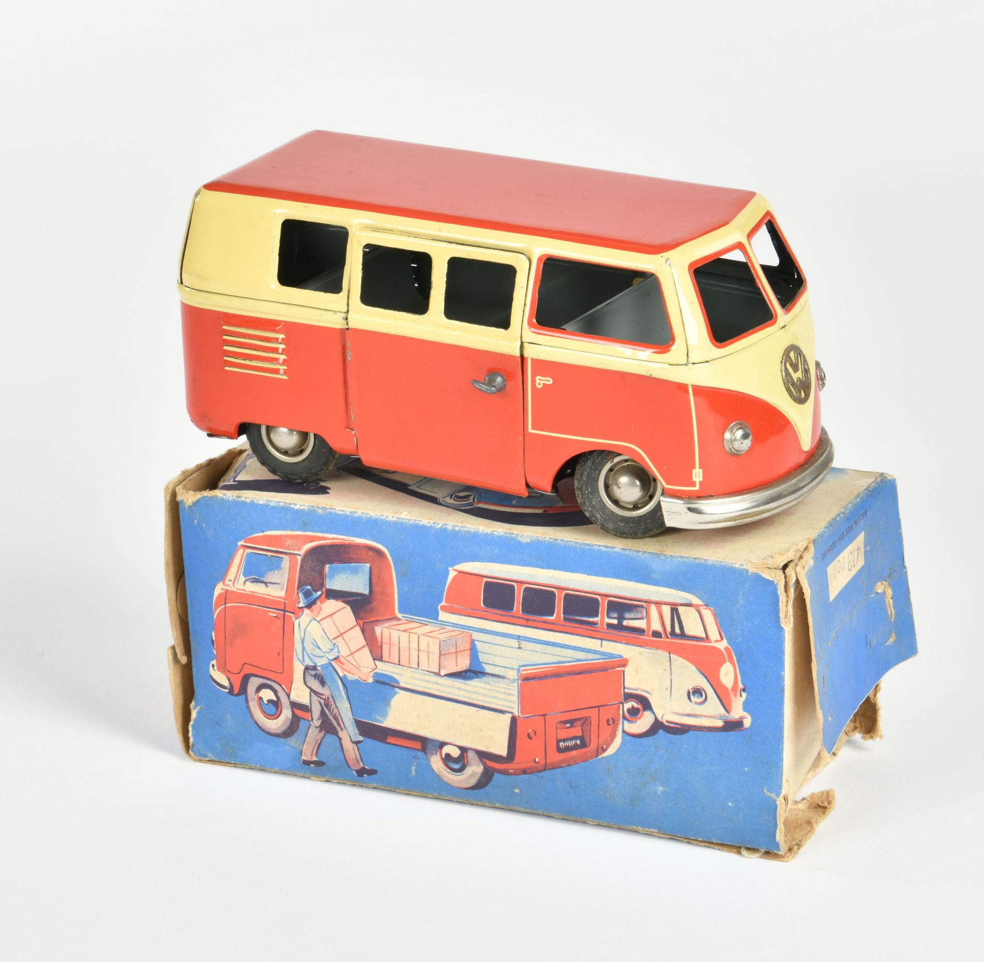 Göso, VW Bus, W.-Germany, tin, 17cm, cw ok, min. paint d., box C 3, C 2+