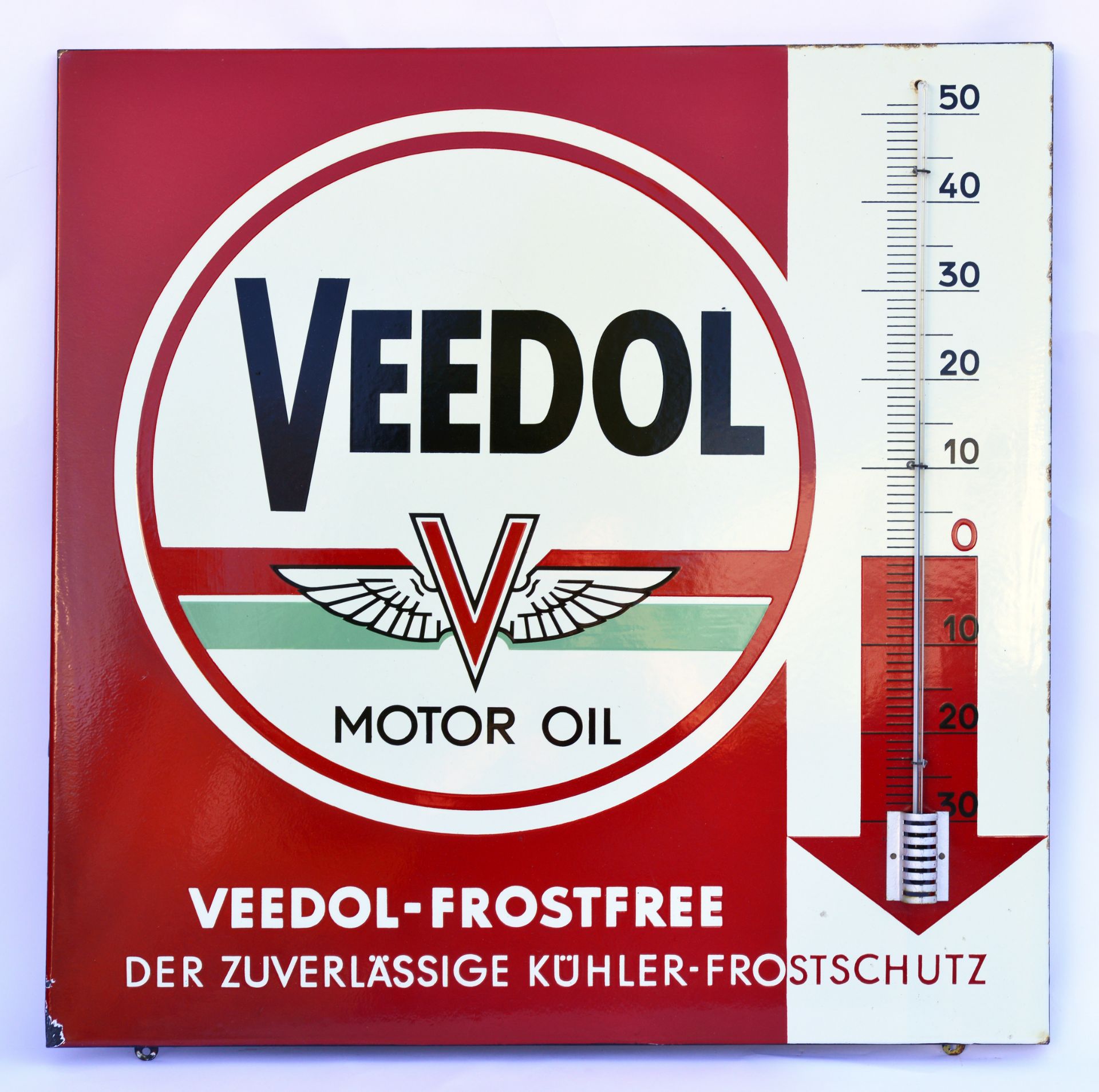 Veedol, enamel sign with working thermometer, 68 x 68 cm, C 1-