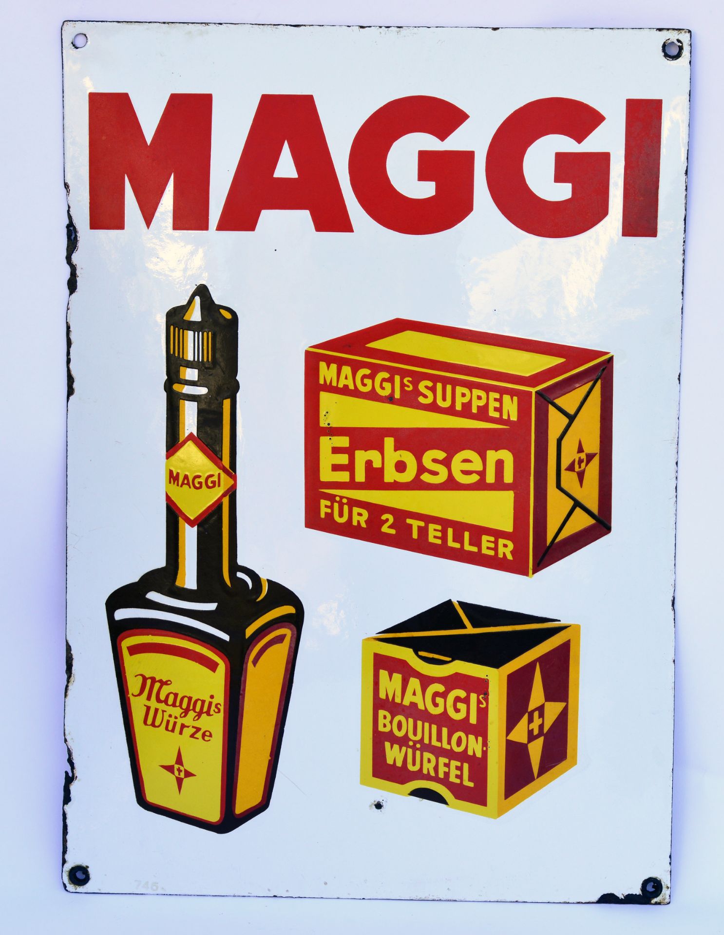 Maggi, enamel sign (bulky), 35 x 50 cm, edges partly rust d.