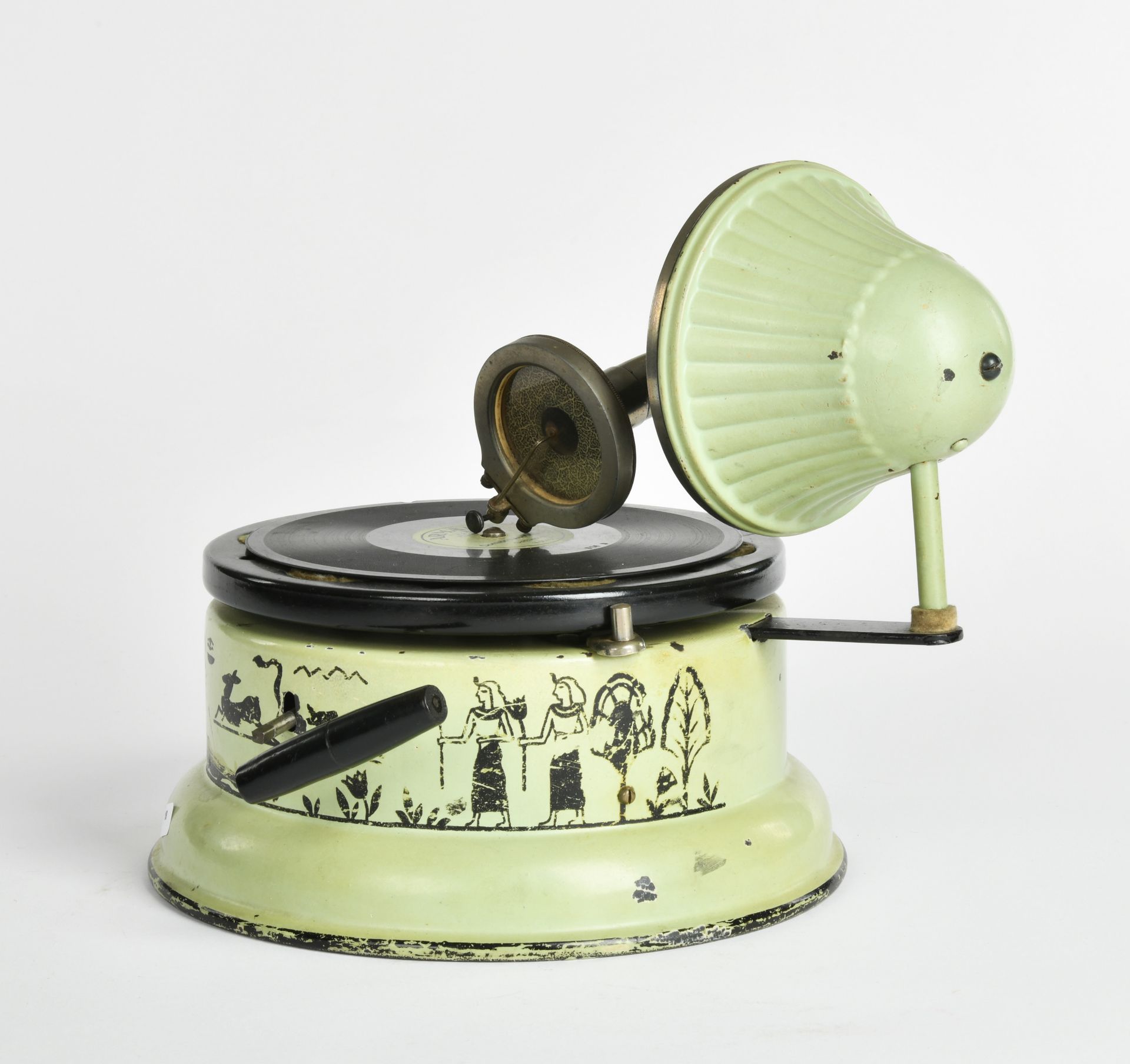kids gramophone with egyptian motives, Germany pw, 22cm, funct. ok, min. paint d., C 2-