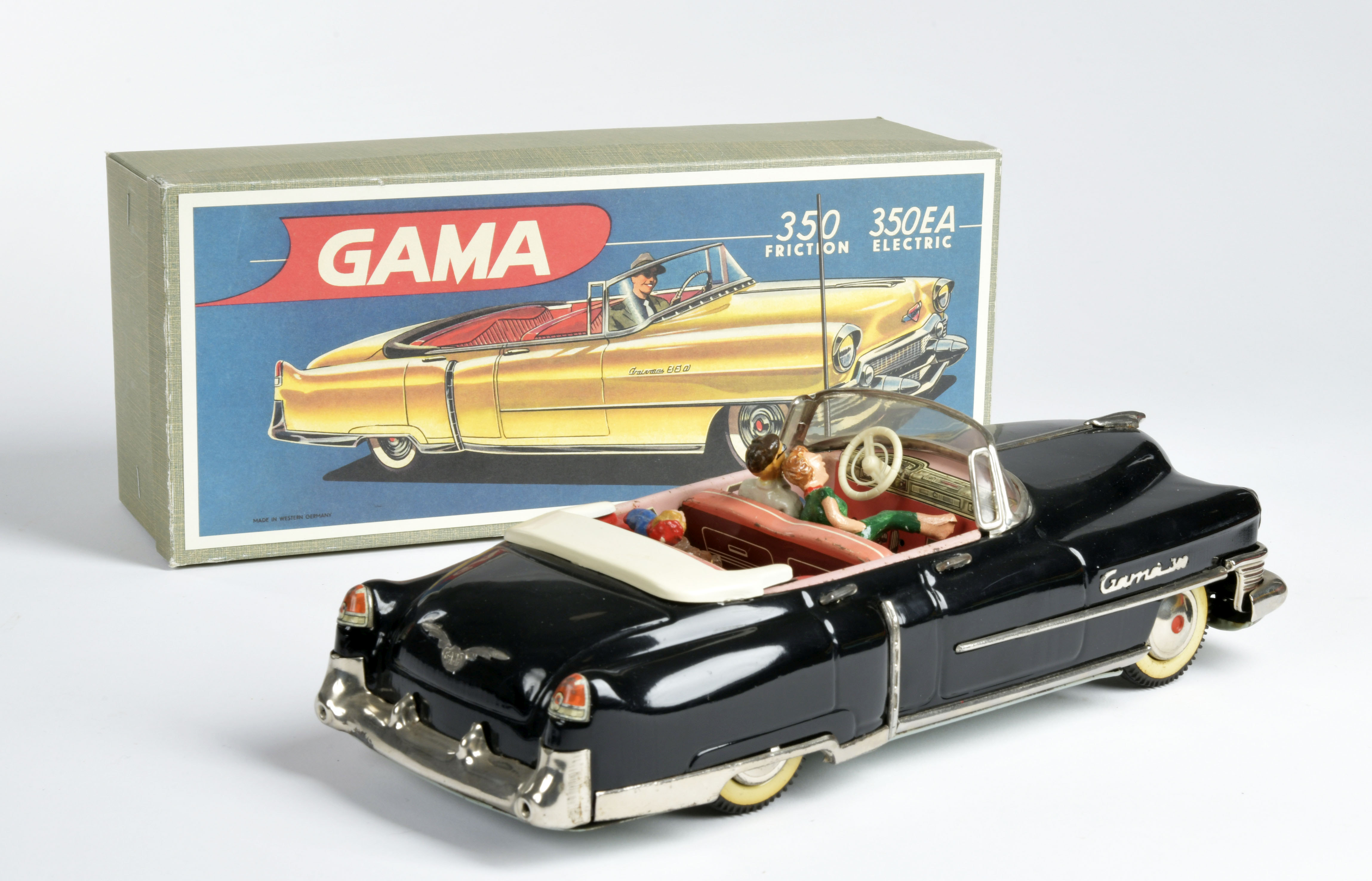 Gama, Cadillac convertible, W.-Germany, 31 cm, tin, friction, min. paint d., Reprobox, C 2- - Image 2 of 3