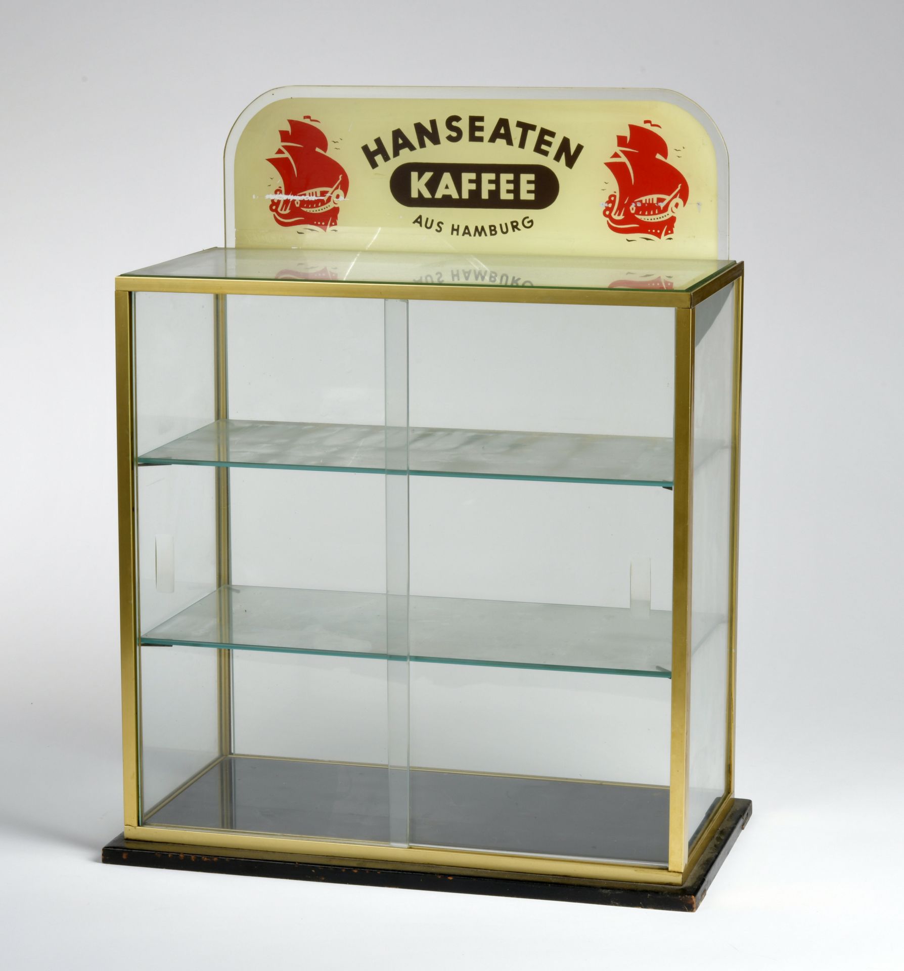 Hanseaten Kaffee, showcase, 54 x 22 x 23 cm, glass/brass/wooden floor, no shipping - Image 2 of 3