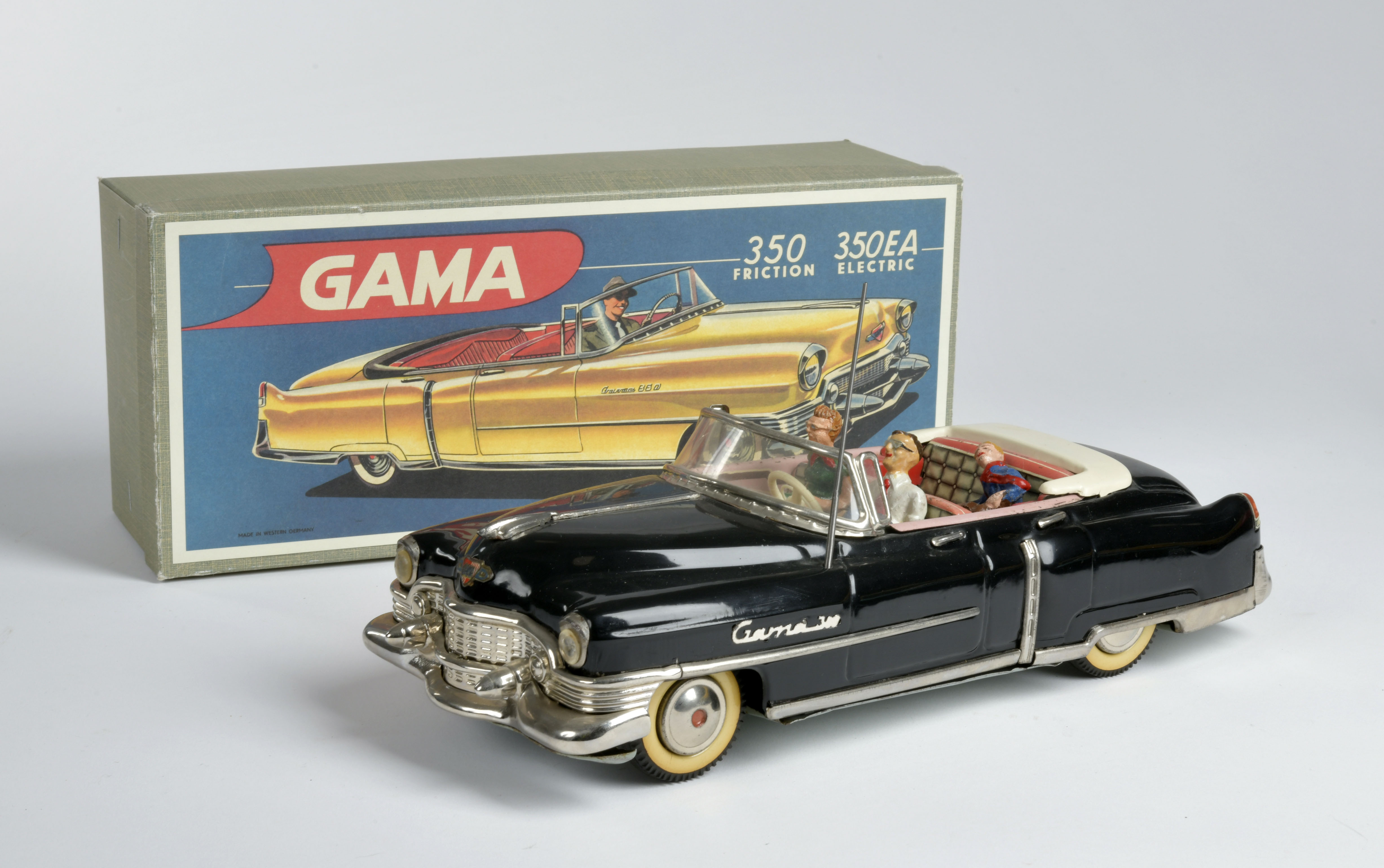 Gama, Cadillac convertible, W.-Germany, 31 cm, tin, friction, min. paint d., Reprobox, C 2-