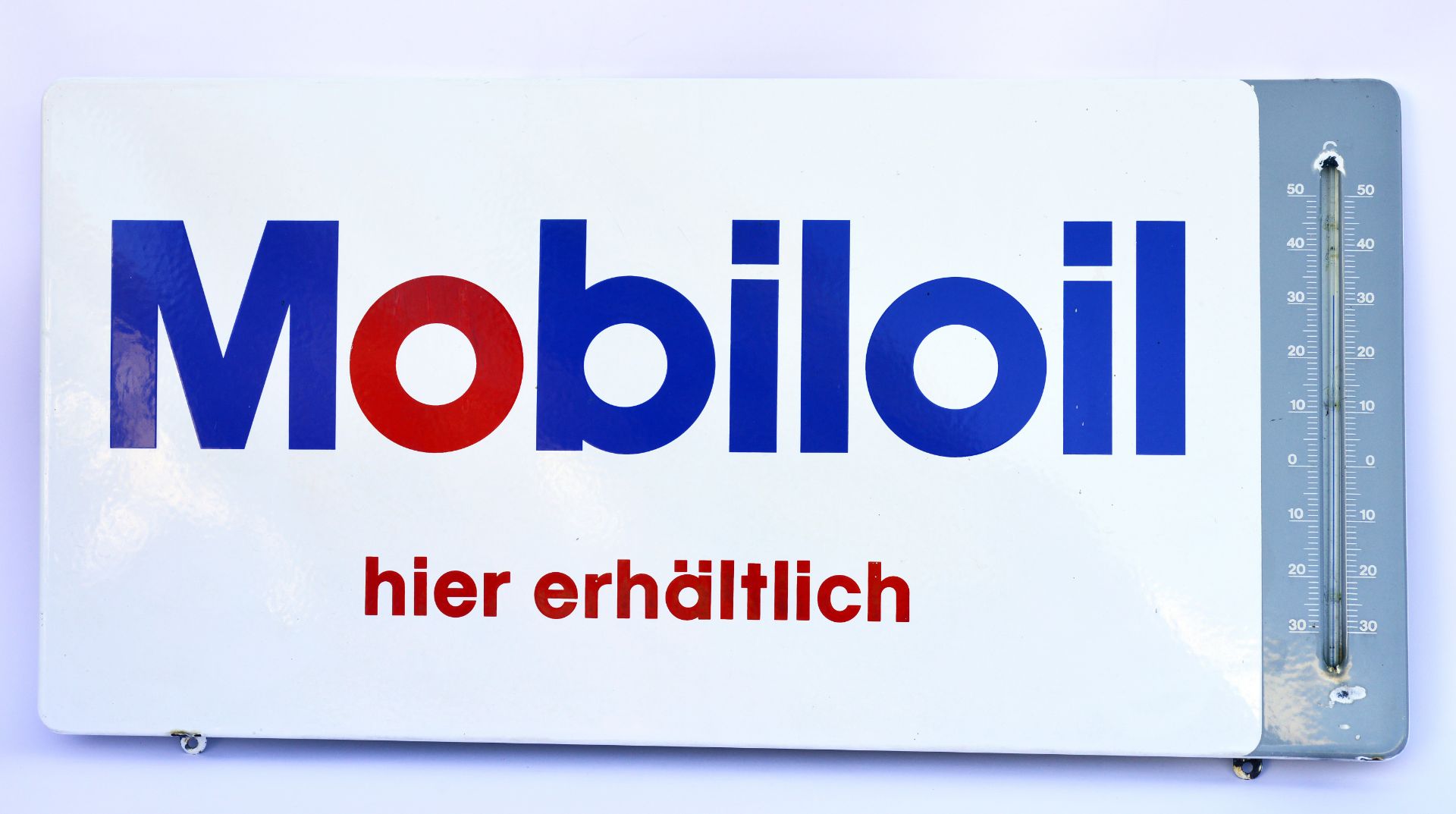 Mobiloil, enamel sign with thermometer (not original), 78 x 38 cm