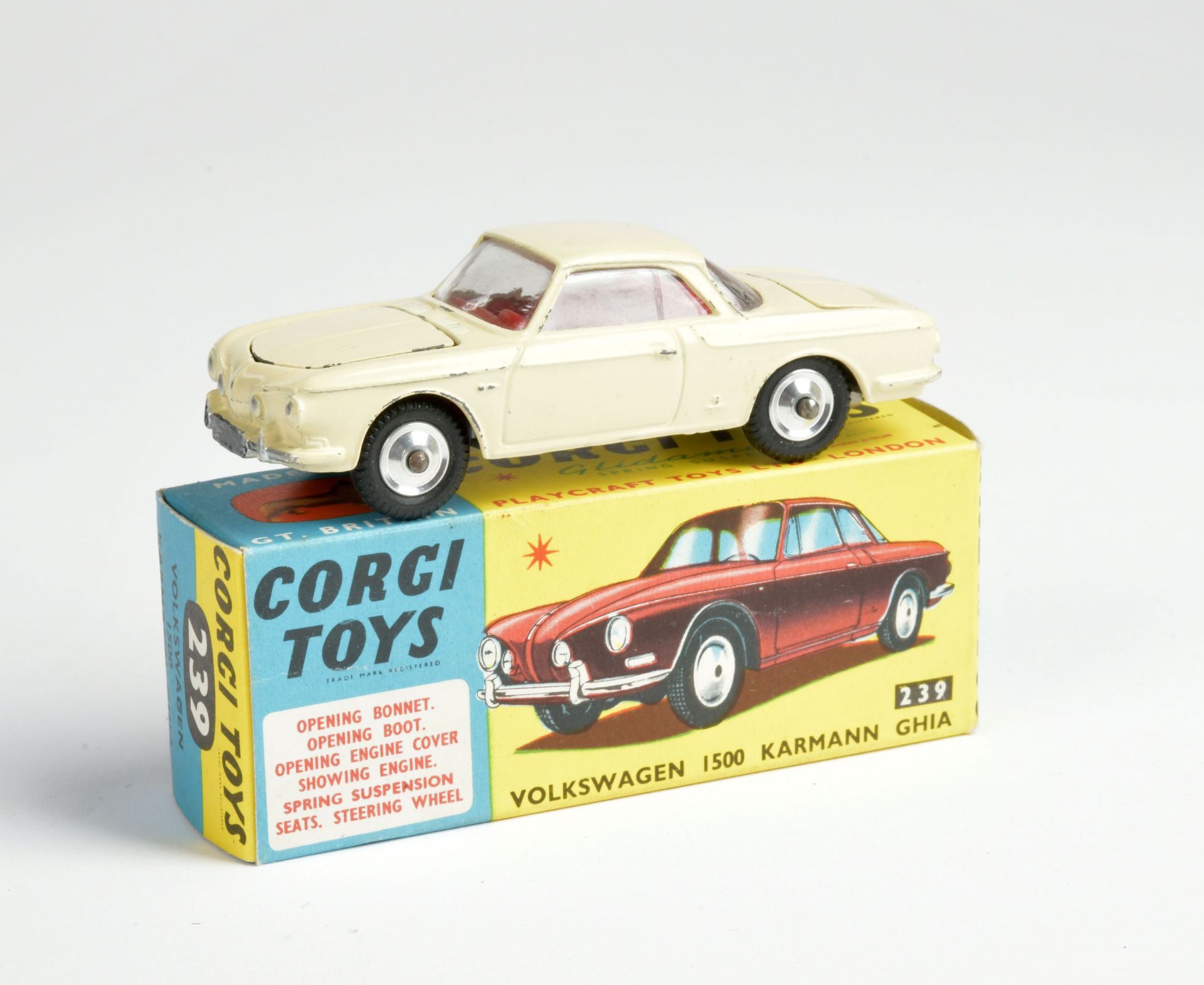 Corgi Toys, 239 VW 1500 Karmann Ghia, Great Britain, 1:43, diecast, box C 1, C 2+