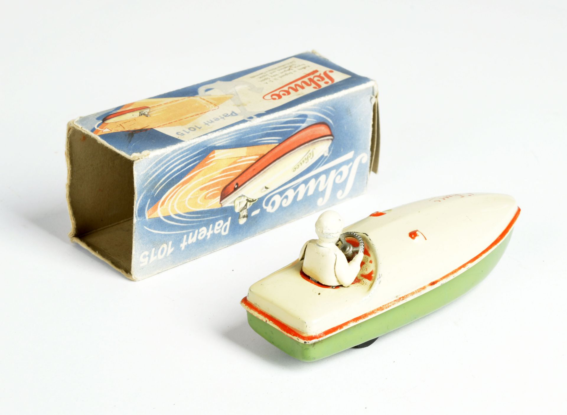 Schuco, Patent Boat 1015, Germany, tin, cw ok, box C 2-3 (flaps missing), C 2+ - Image 2 of 3