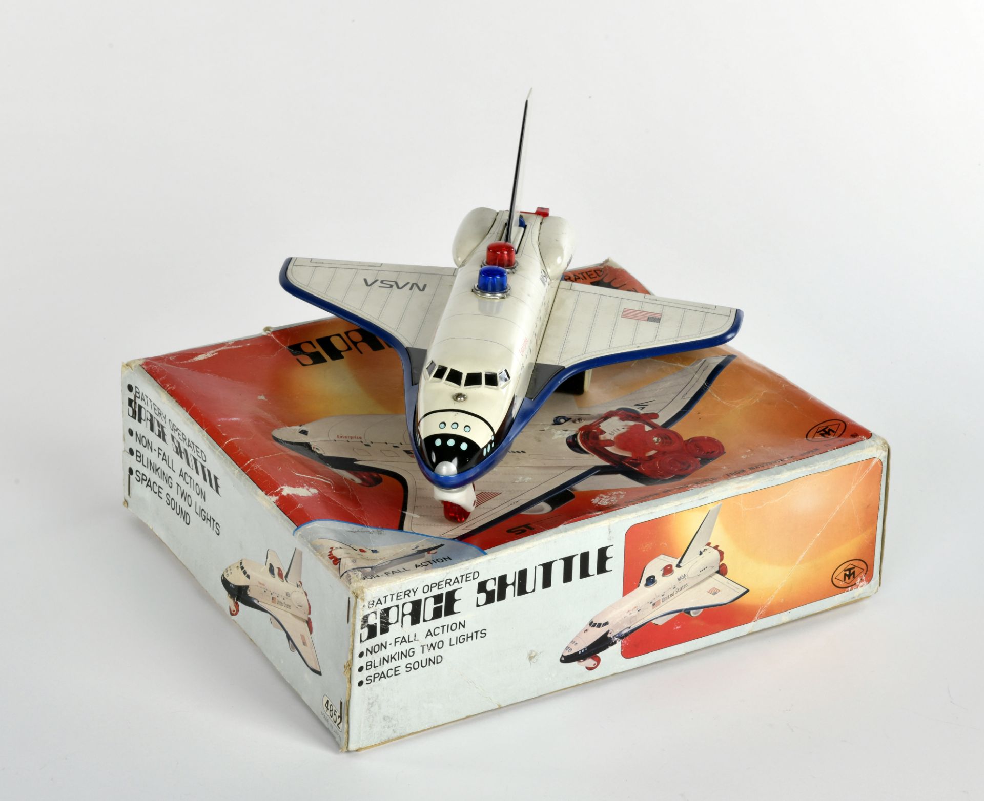 MT, Space Shuttle, Japan, 25 cm, tin, funct. defective, light ok, paint d., box C 3, hood of battery