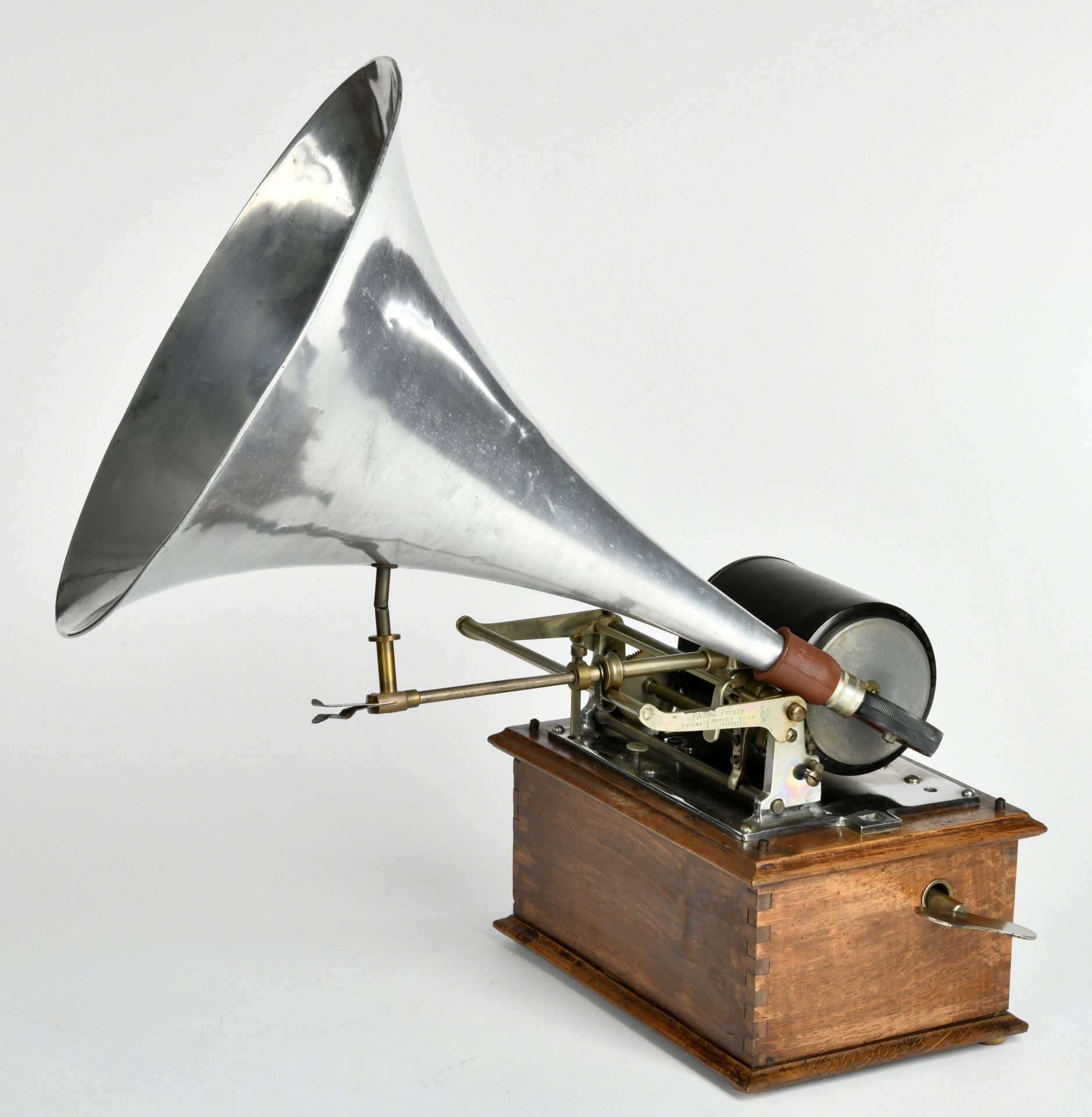 Pathe, Concert Phonograph with 3 rollers, around 1904, France, with hopper 26x46, drive ok, - Image 3 of 4