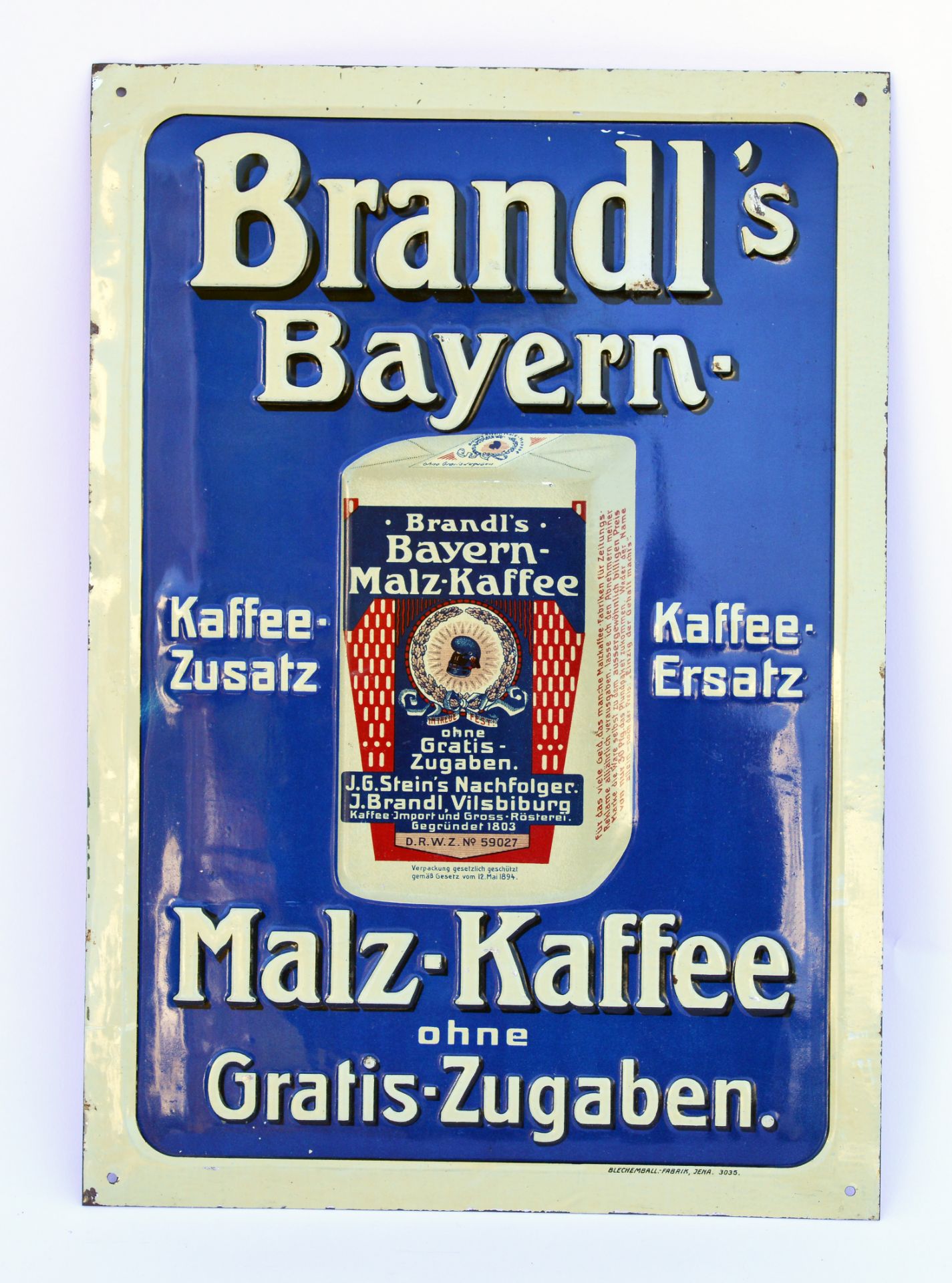 Blondl's Malz Kaffee, enamel sign, 25 x 36 cm, min. paint d., otherwise good