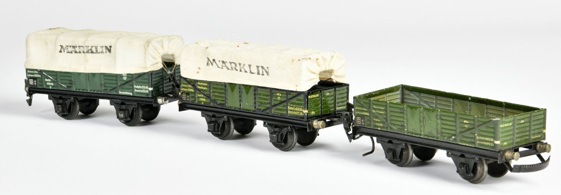 Märklin, 2 covered wagons 1710 and 1 high side freight wagon with automatic coupling, Germany pw, - Image 2 of 2