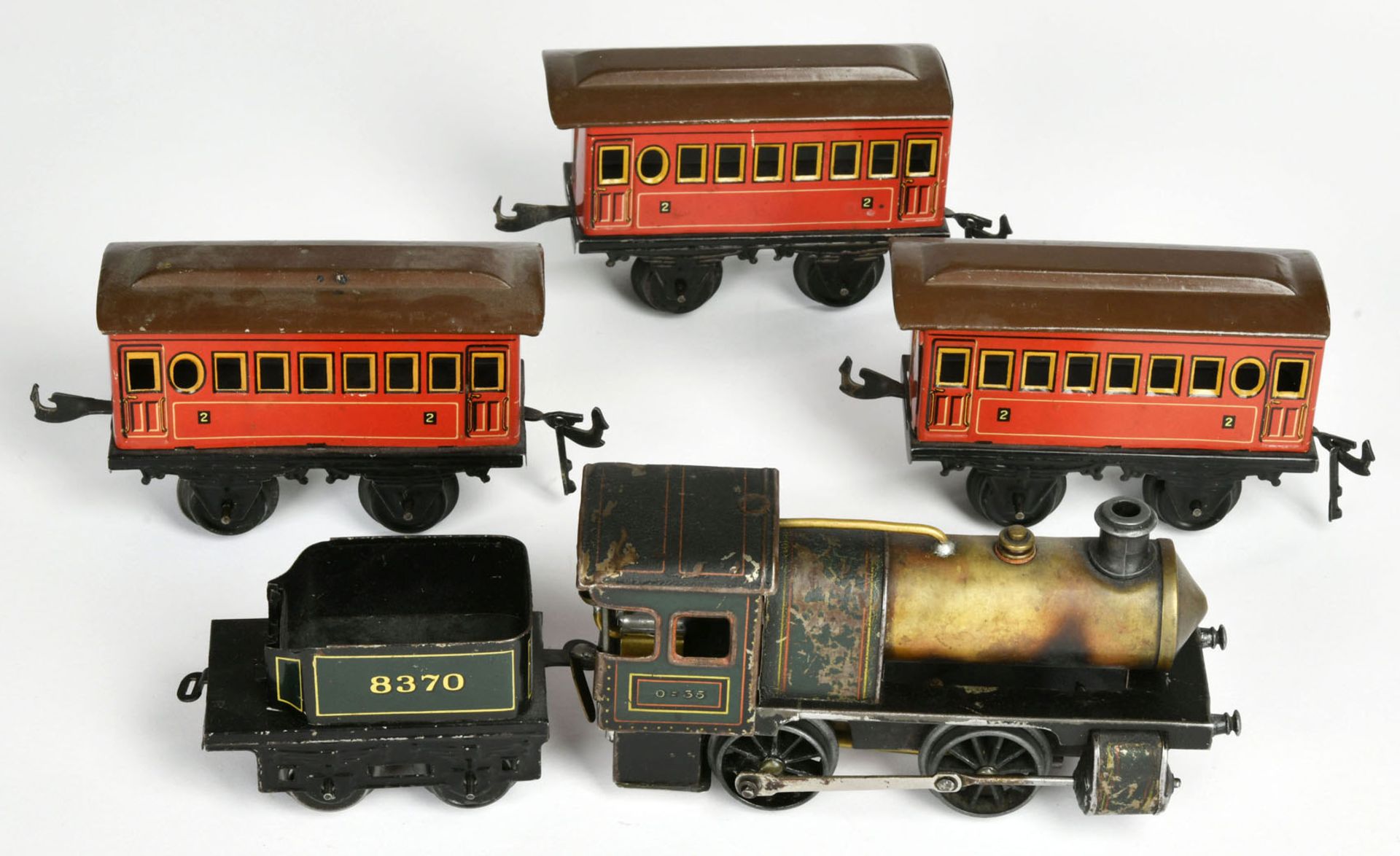 Bing, loco 0-35 + 3 passenger cars, Germany pw, gauge 0, tin, paint d., C 2-3 - Image 2 of 3