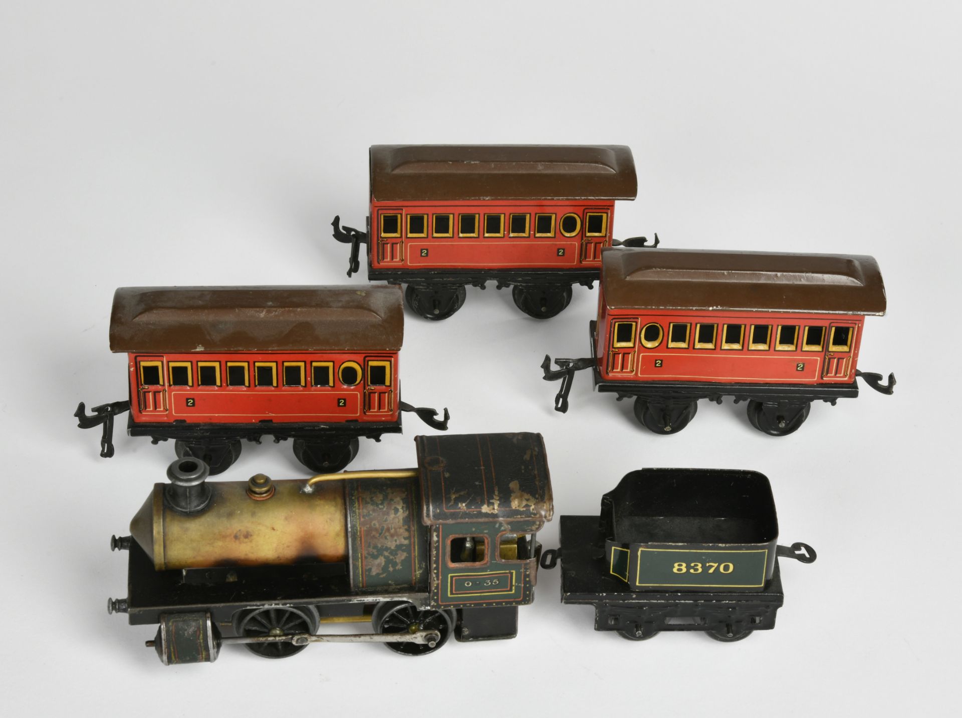 Bing, loco 0-35 + 3 passenger cars, Germany pw, gauge 0, tin, paint d., C 2-3