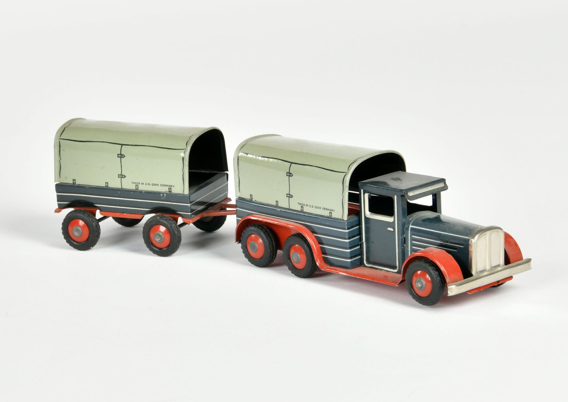 Göso, truck with trailer, US Z. Germany, 26 cm, tin, cw ok, min. paint d., C 1-2