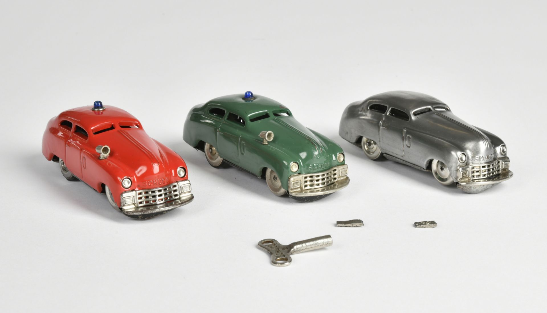 Schuco, 3x Mirako Car, US Z. Germany, tin, 12 cm, cw 2x ok, 1x stiff, paint d., C 2/2+