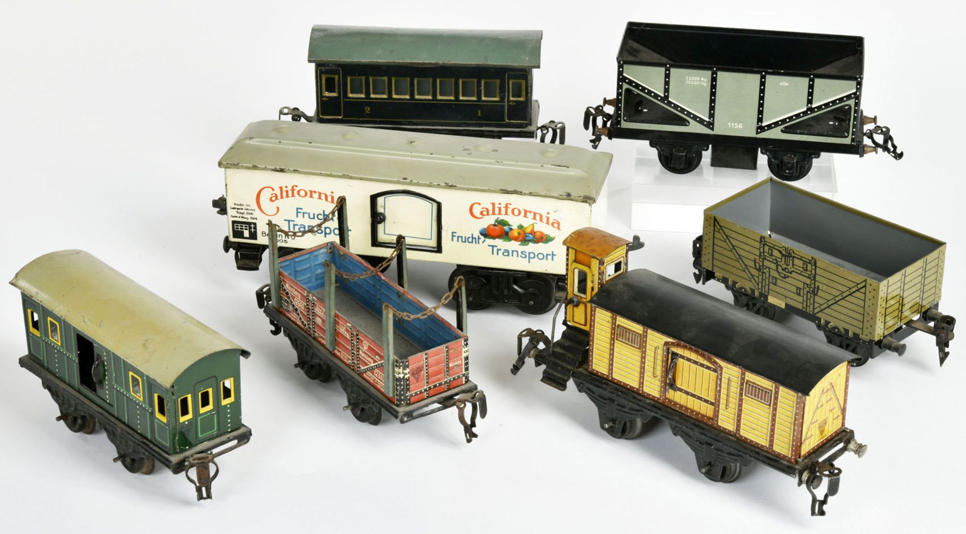 Bub + Kraus, 7 freight wagons, Germany pw, gauge 0, tin, paint d., C 1-3 - Image 2 of 3