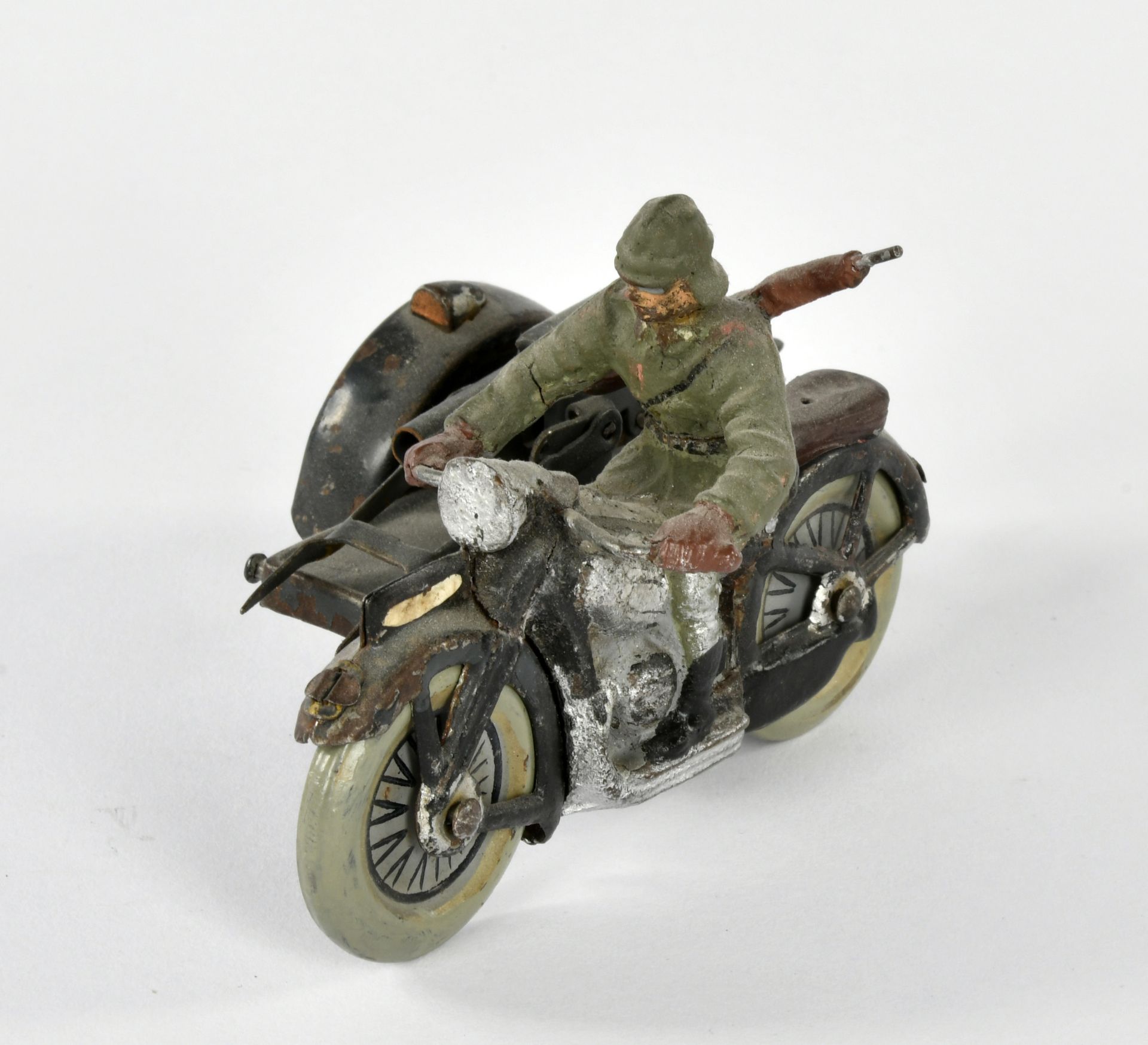 Elastolin, Machine Gun Pillion Motorbike, Germany pw, 11 cm, mixed constr., paint d., C 2-3