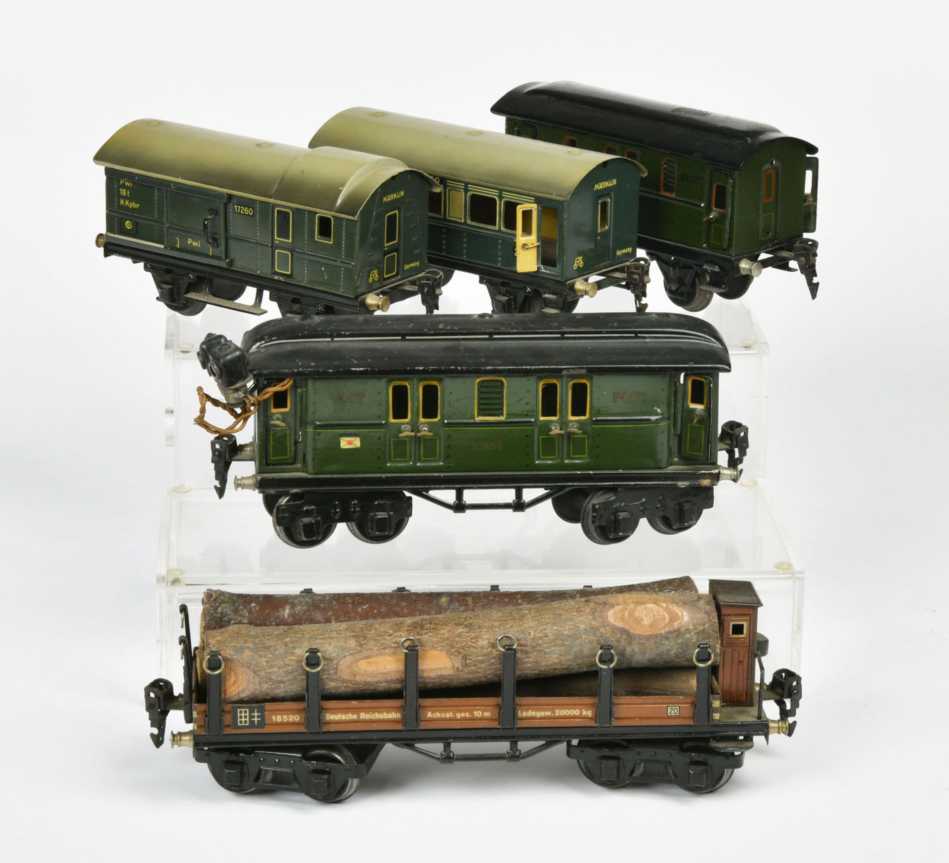 Märklin, 5 baggage, postal mail a.o. wagons, Germany pw, gauge 0, tin, partly paint d., C 1-3 - Image 2 of 3