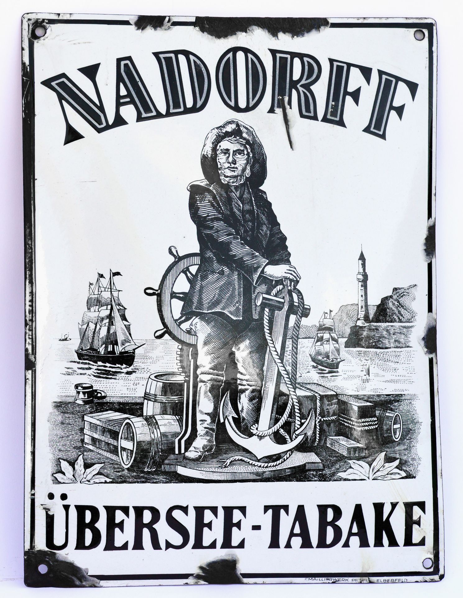 Nadorff Übersee Tabake, enamel sign (bulky), around 1900, 30 x 40 cm, C 2+