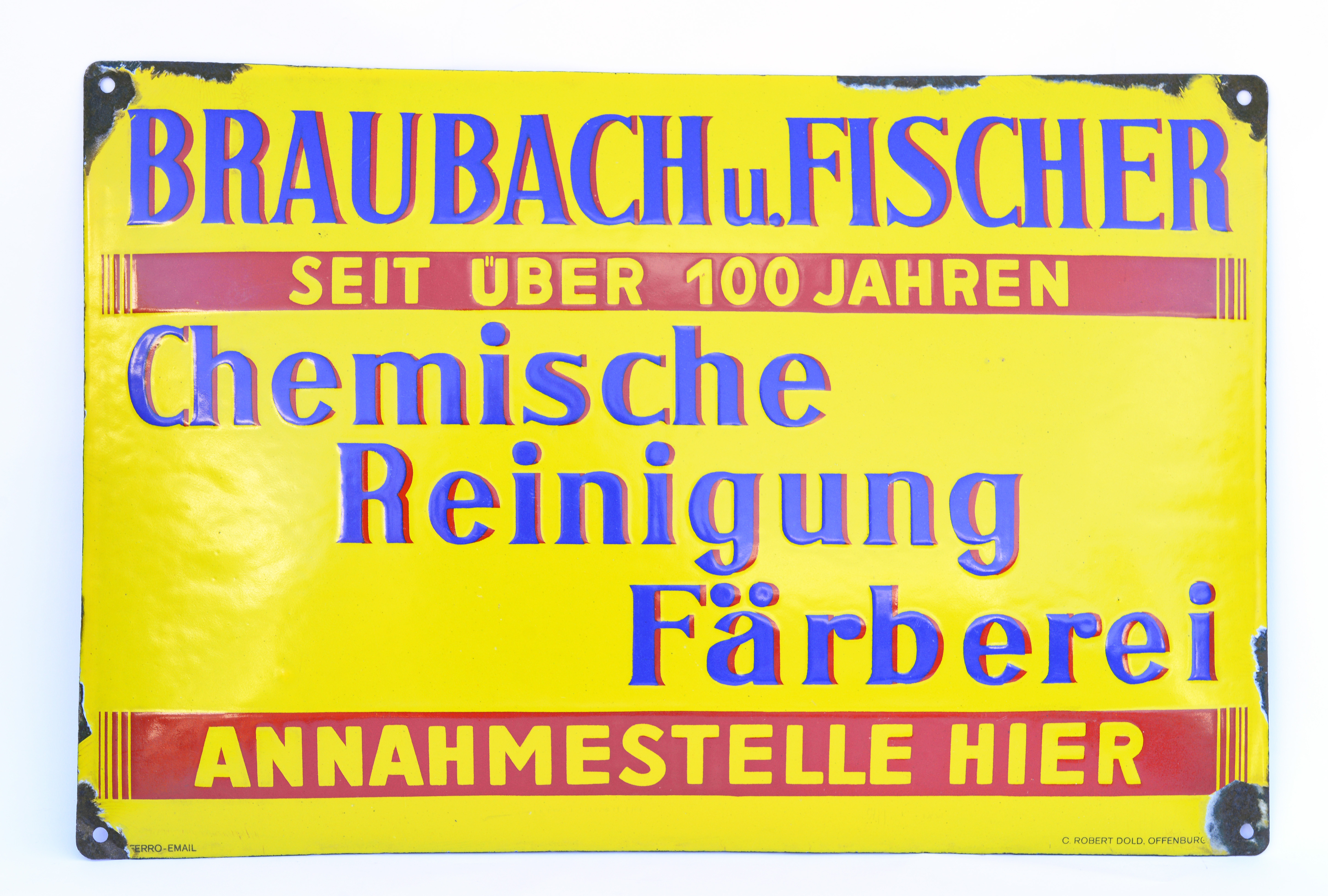 Braubach und Fischer, enamel sign (bulky), from the 1930s, 59 x 39 cm, C 2+