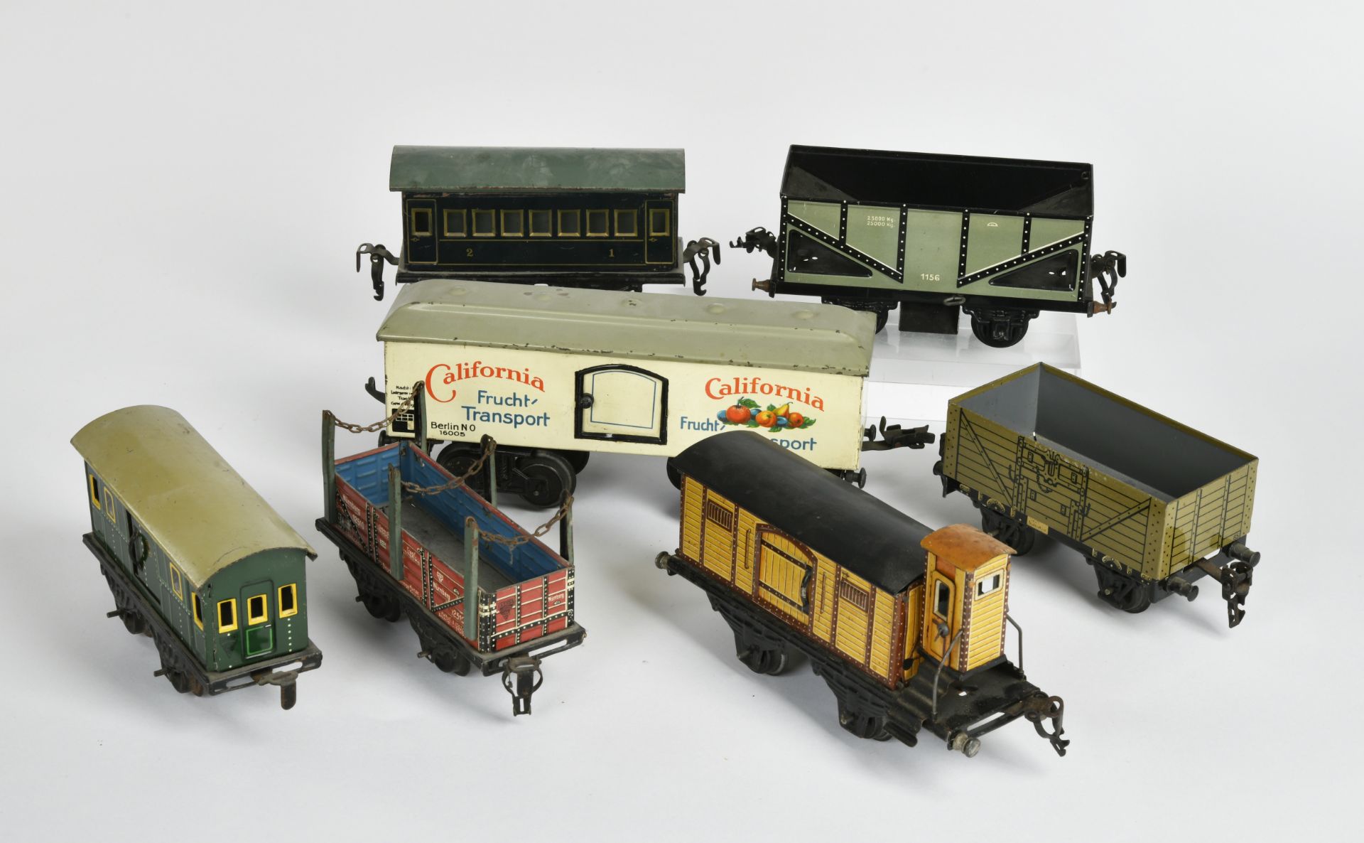 Bub + Kraus, 7 freight wagons, Germany pw, gauge 0, tin, paint d., C 1-3