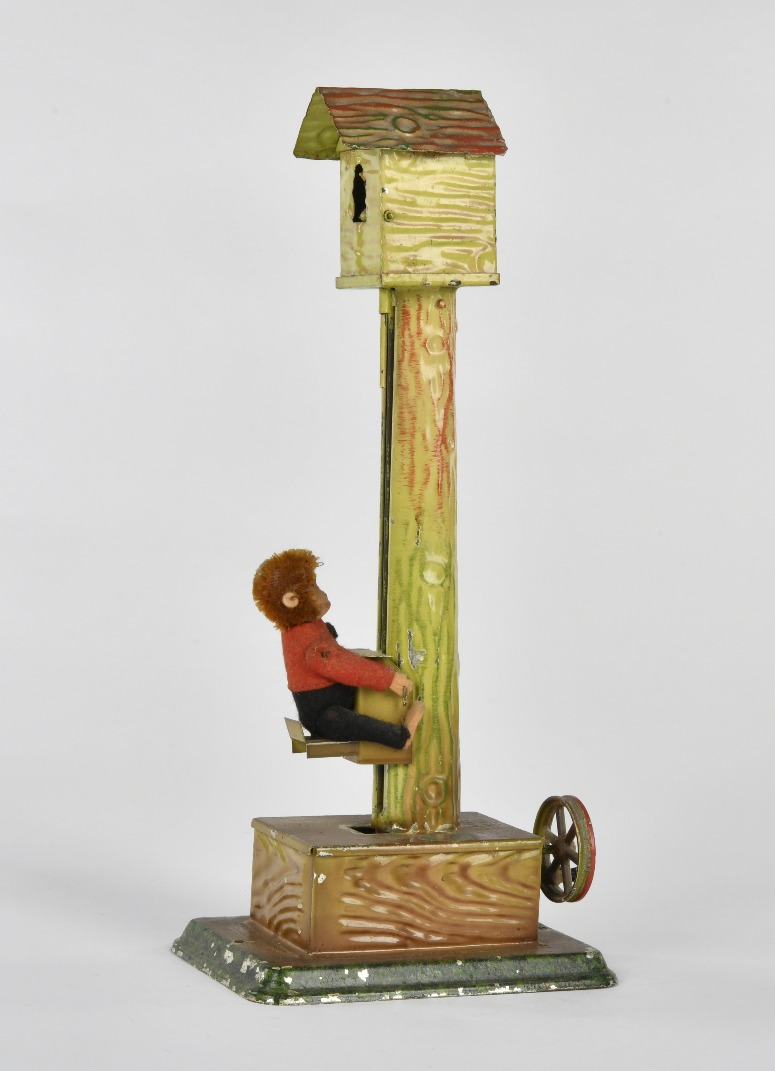 Doll, drive models, birdhouse with Schuco monkey, Germany pw, 30cm, paint d., C 2