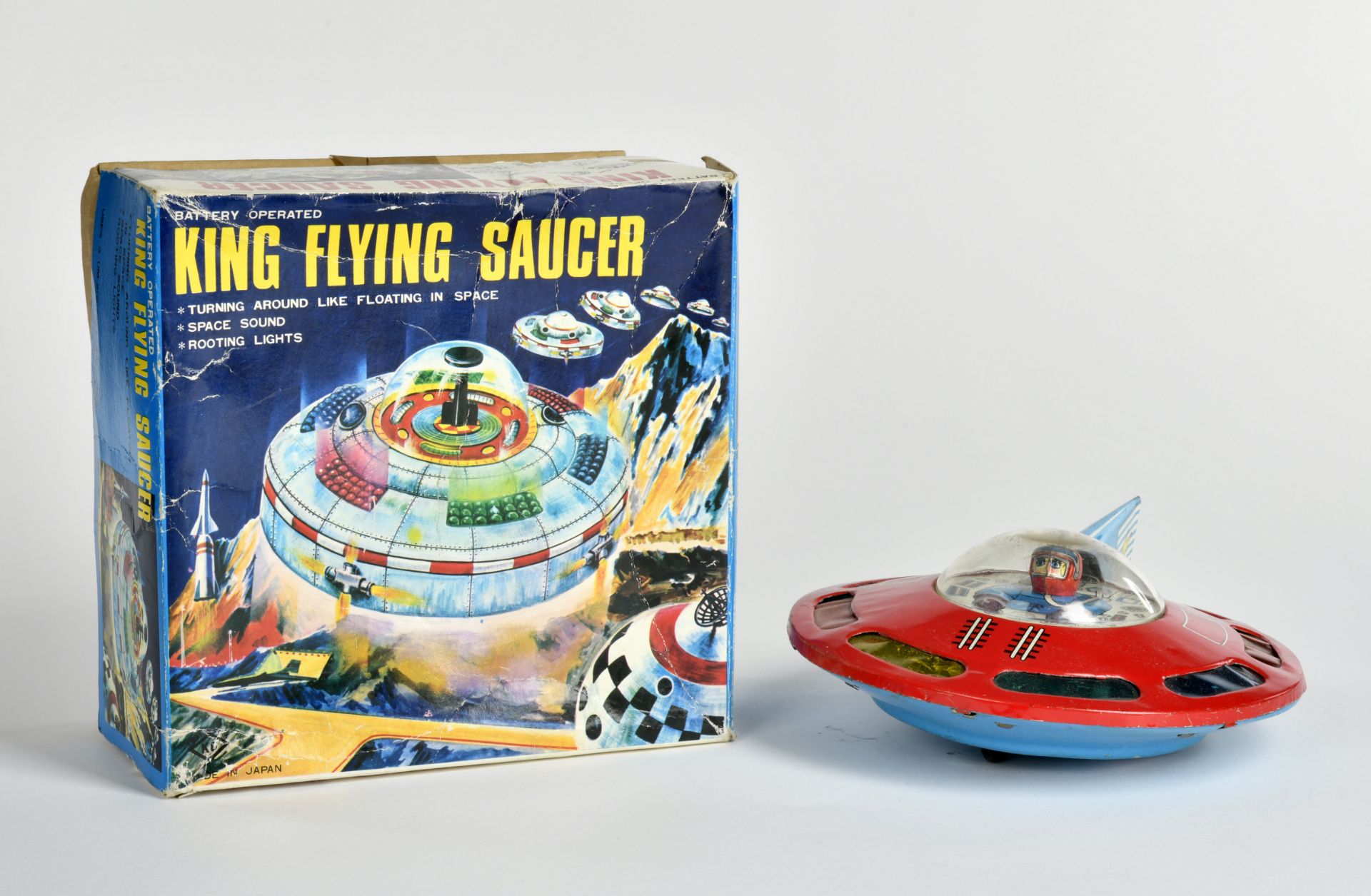 KO Yoshiya, King Flying Saucer,Japan, 20 cm, tin, friction ok, paint d., box C 3, C 2