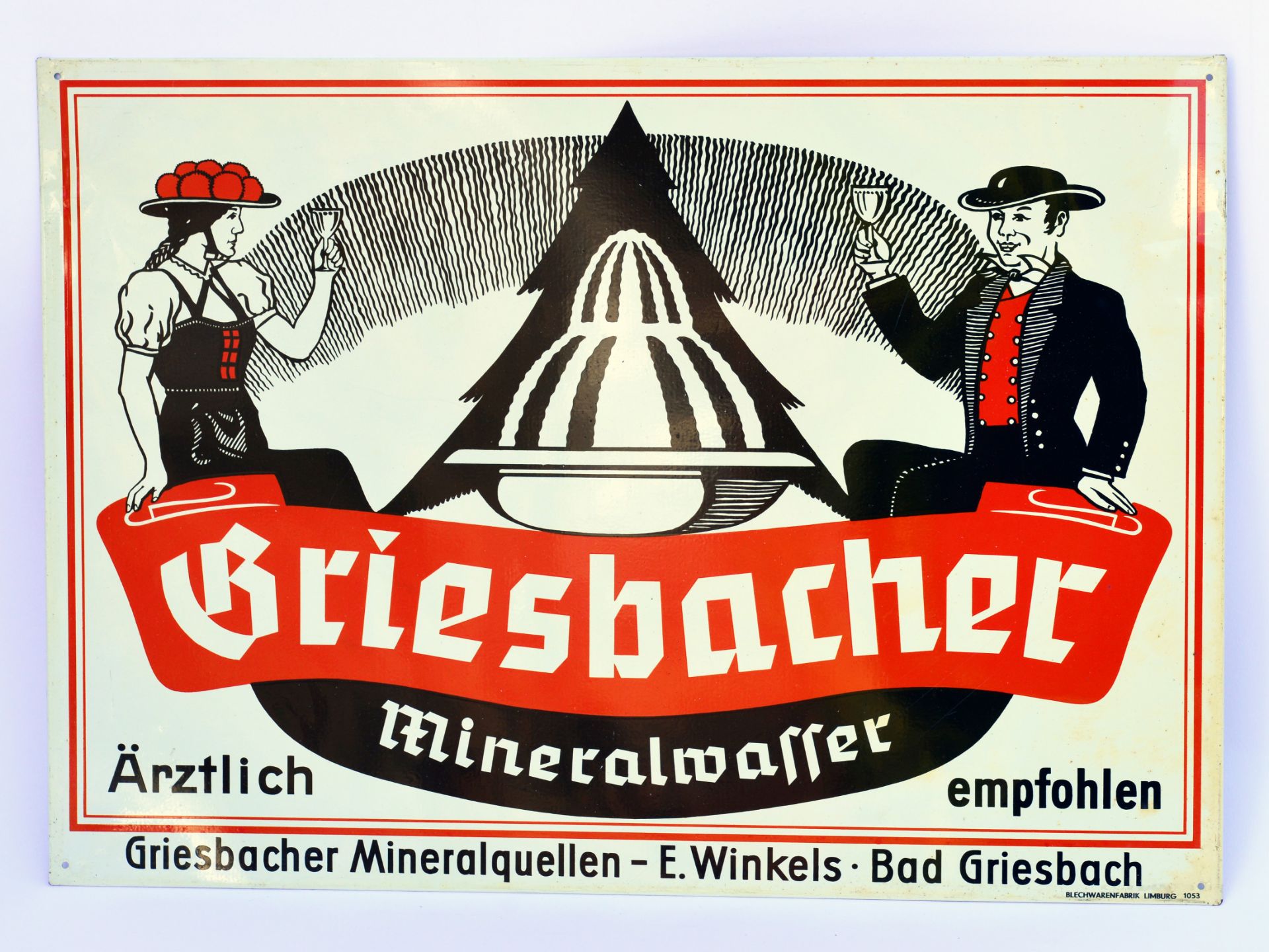 Griesbacher Mineralwasser, enamel sign, 51 x 36 cm, C 1