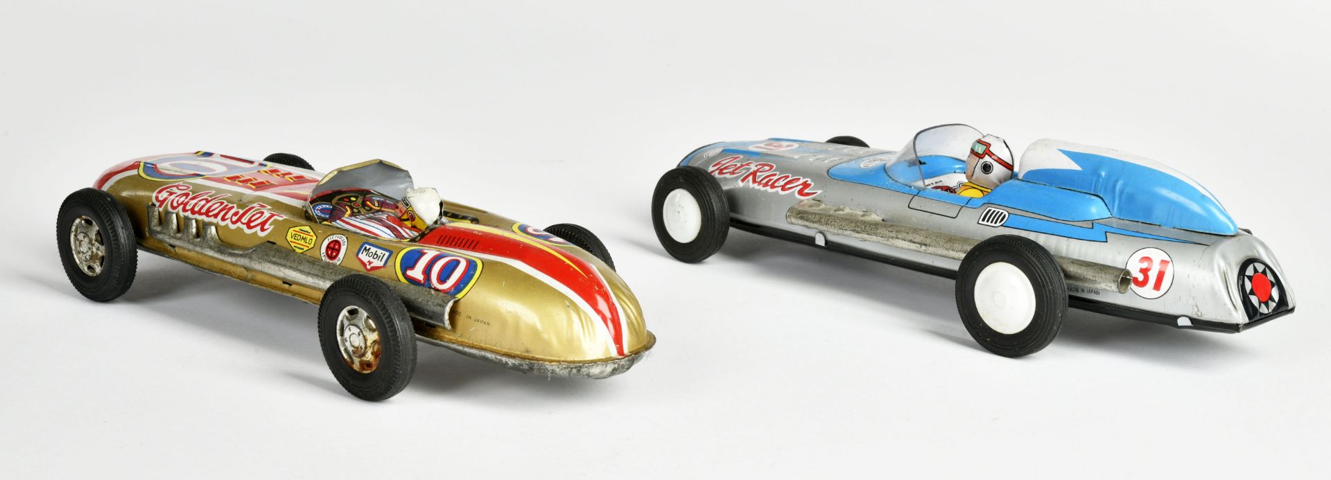 2 racing cars, Japan, tin, 25cm, paint d., rust d., C 3 - Image 2 of 3