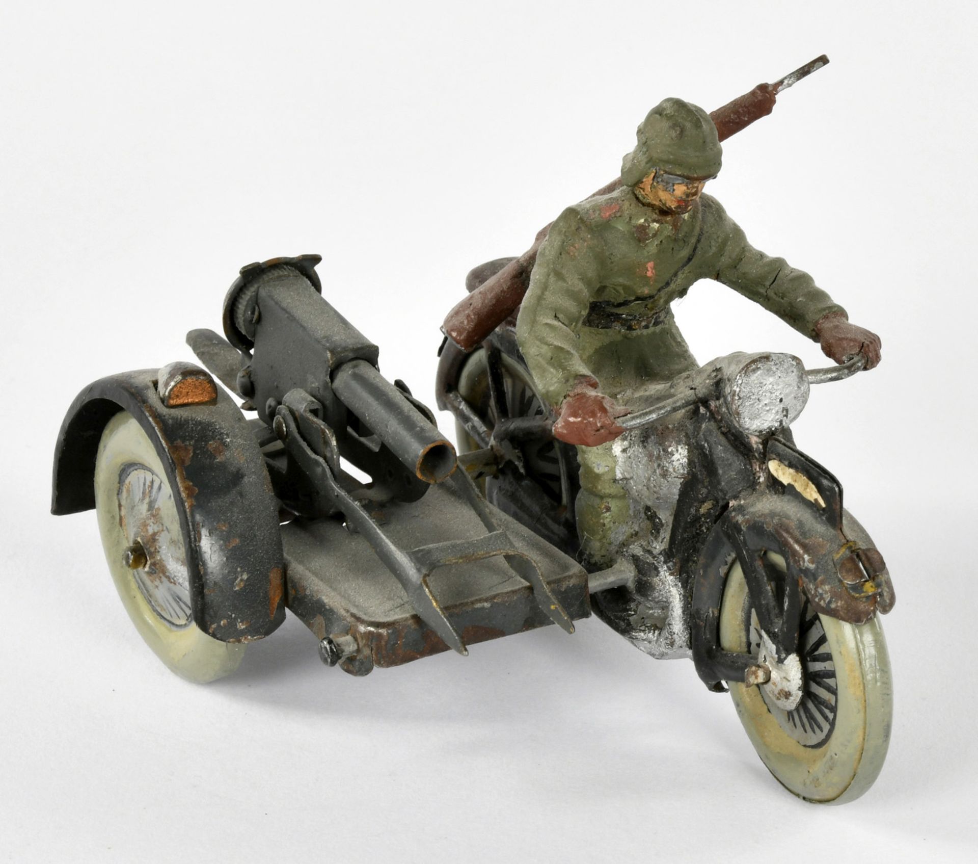 Elastolin, Machine Gun Pillion Motorbike, Germany pw, 11 cm, mixed constr., paint d., C 2-3 - Image 2 of 2