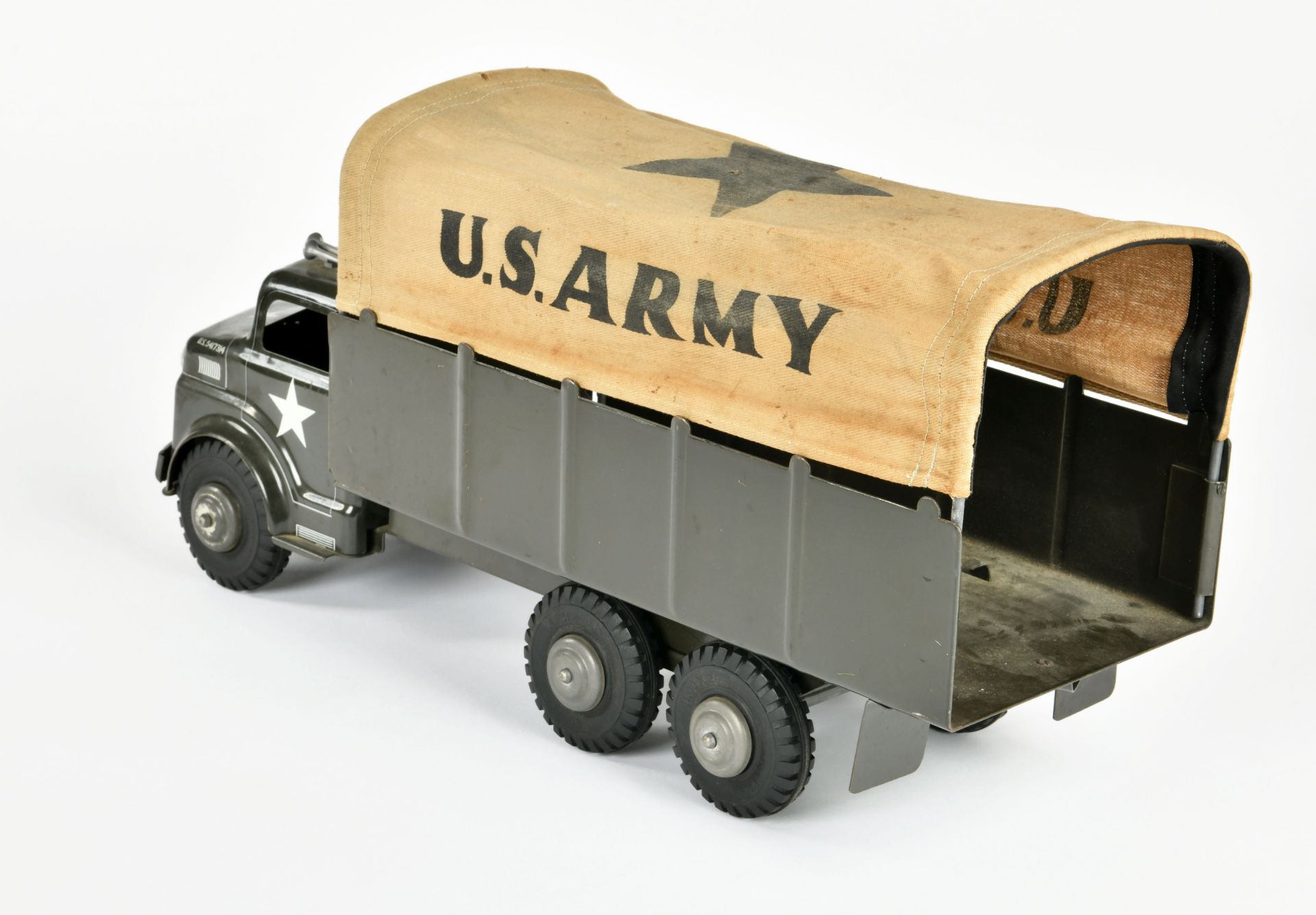 US Army Truck, tin, USA, unmarked, 47cm, heavy model, paint d., C 2-3 - Image 2 of 2