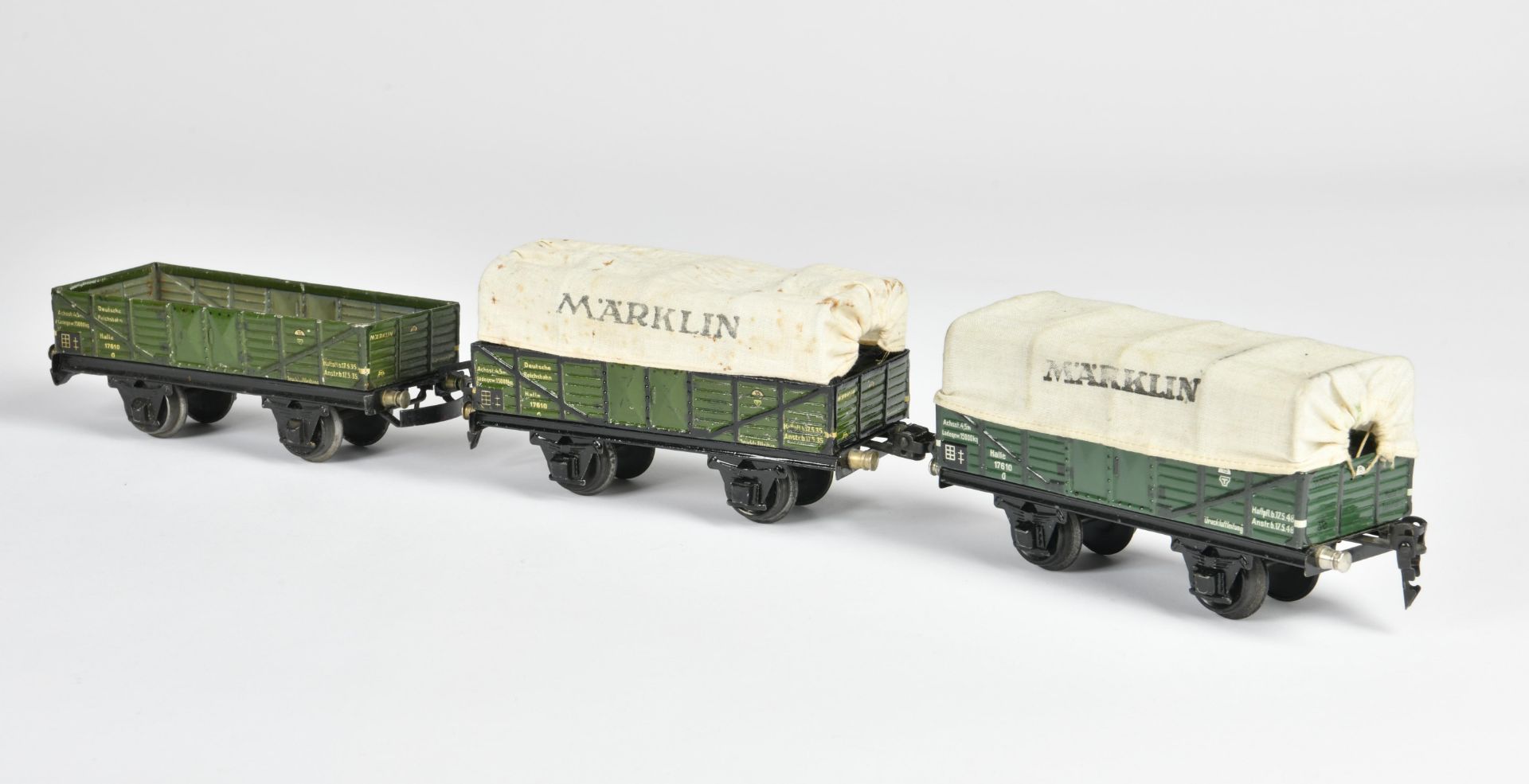 Märklin, 2 covered wagons 1710 and 1 high side freight wagon with automatic coupling, Germany pw,