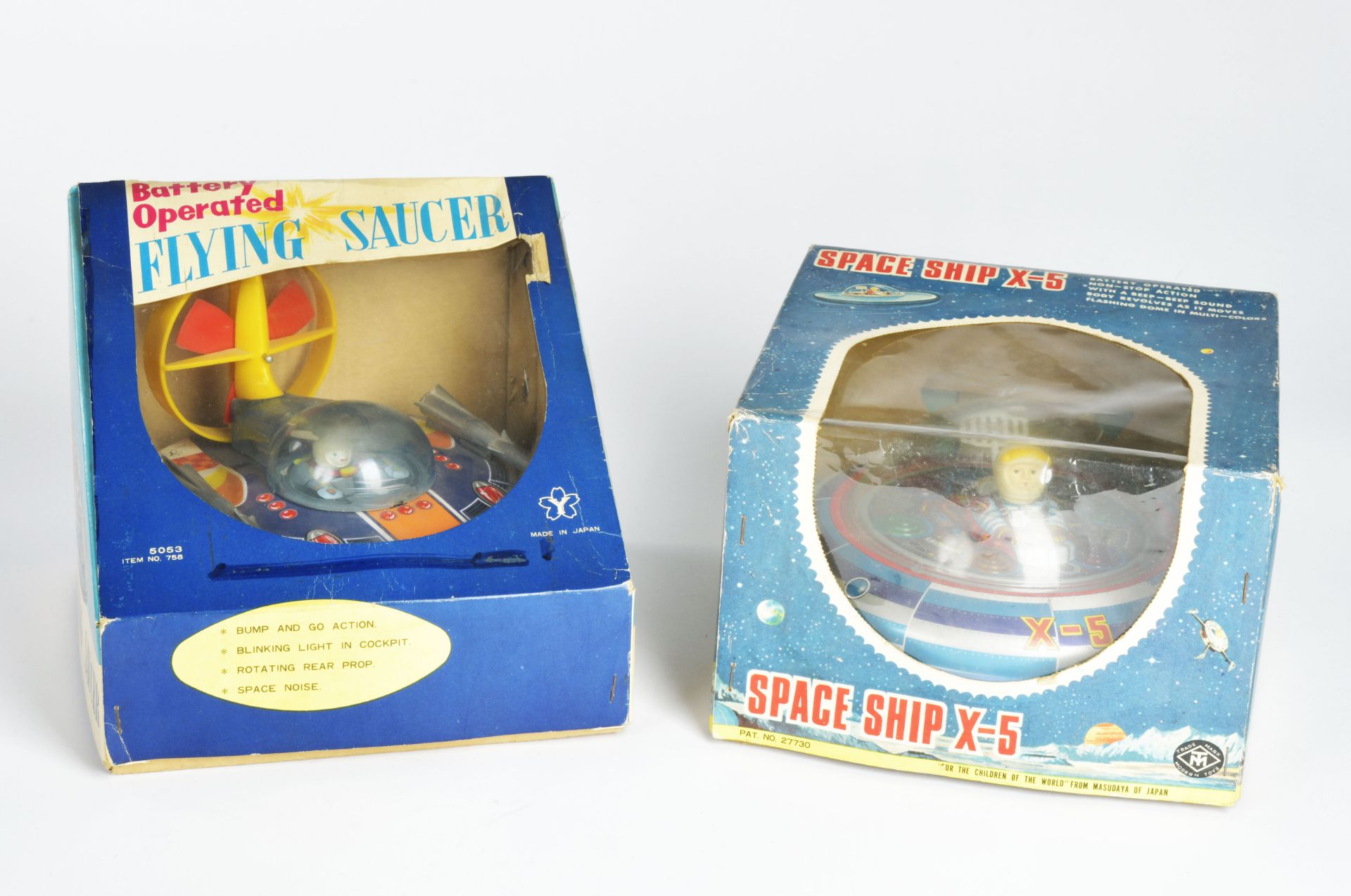 Yonezawa + Modern Toys, Flying Saucer & Space Ship, Japan, tin, function not checked, box, C 2