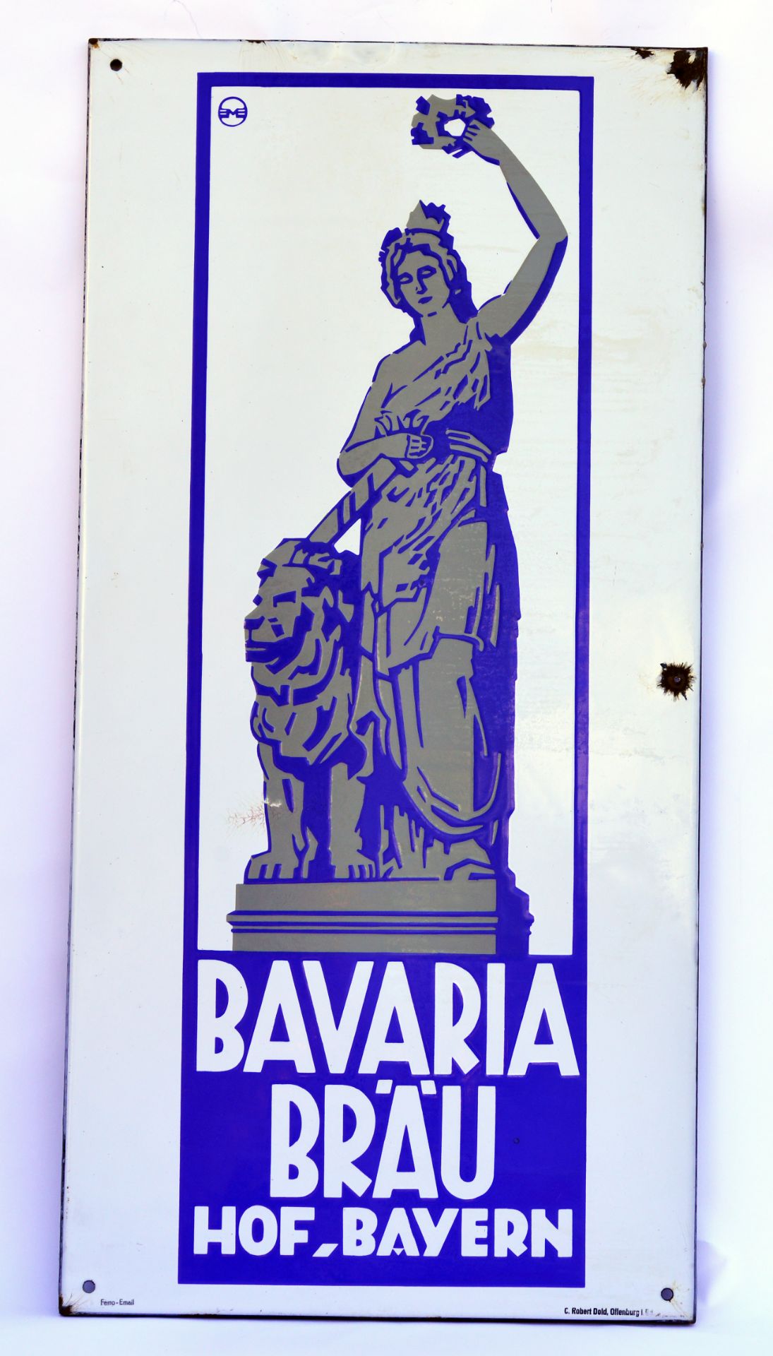 Bavaria Bräu, enamel sign (flat, bevelled), 1920s, 48 x 97 cm, C 2