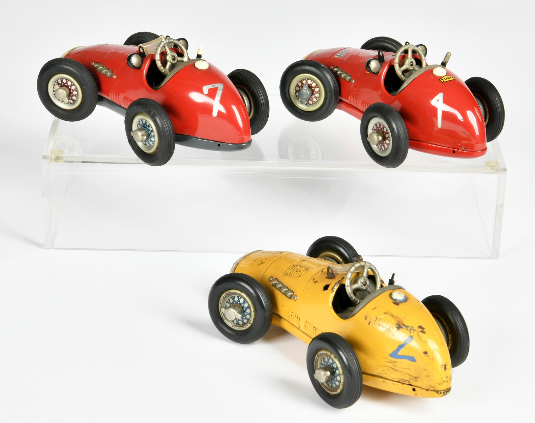 Schuco, 3 Grand Prix Racer, tin, 16 cm, US Zone Germany, paint d., rust, C 2-3 - Image 2 of 3