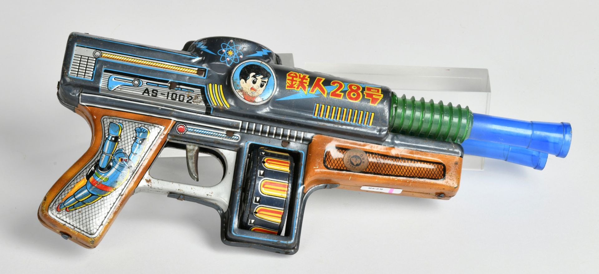 Nomura, Tetsujin Superhero Machine Gun, Japan, 32 cm, tin, funct. ok, paint d., C 2- - Image 2 of 2