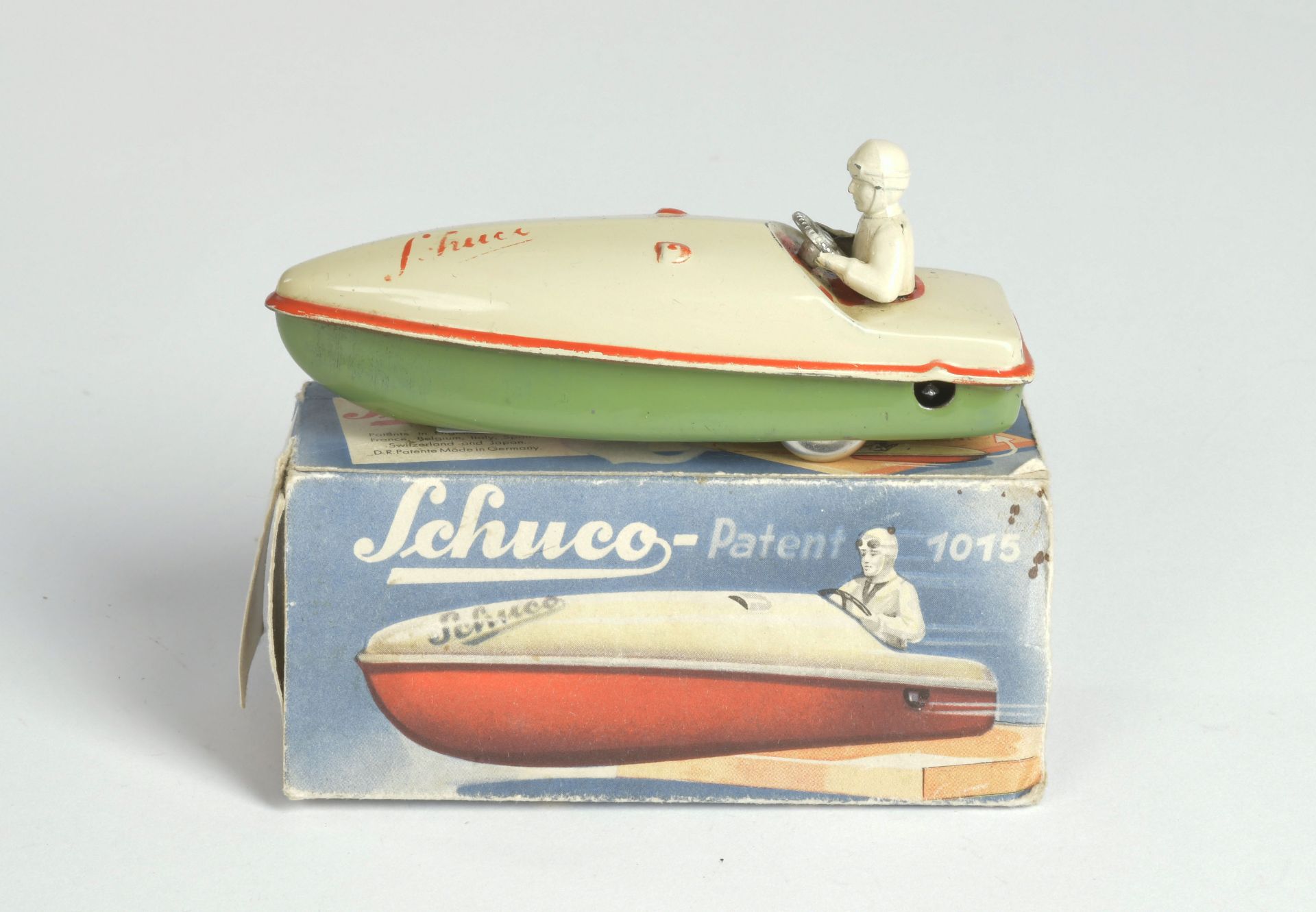 Schuco, Patent Boat 1015, Germany, tin, cw ok, box C 2-3 (flaps missing), C 2+