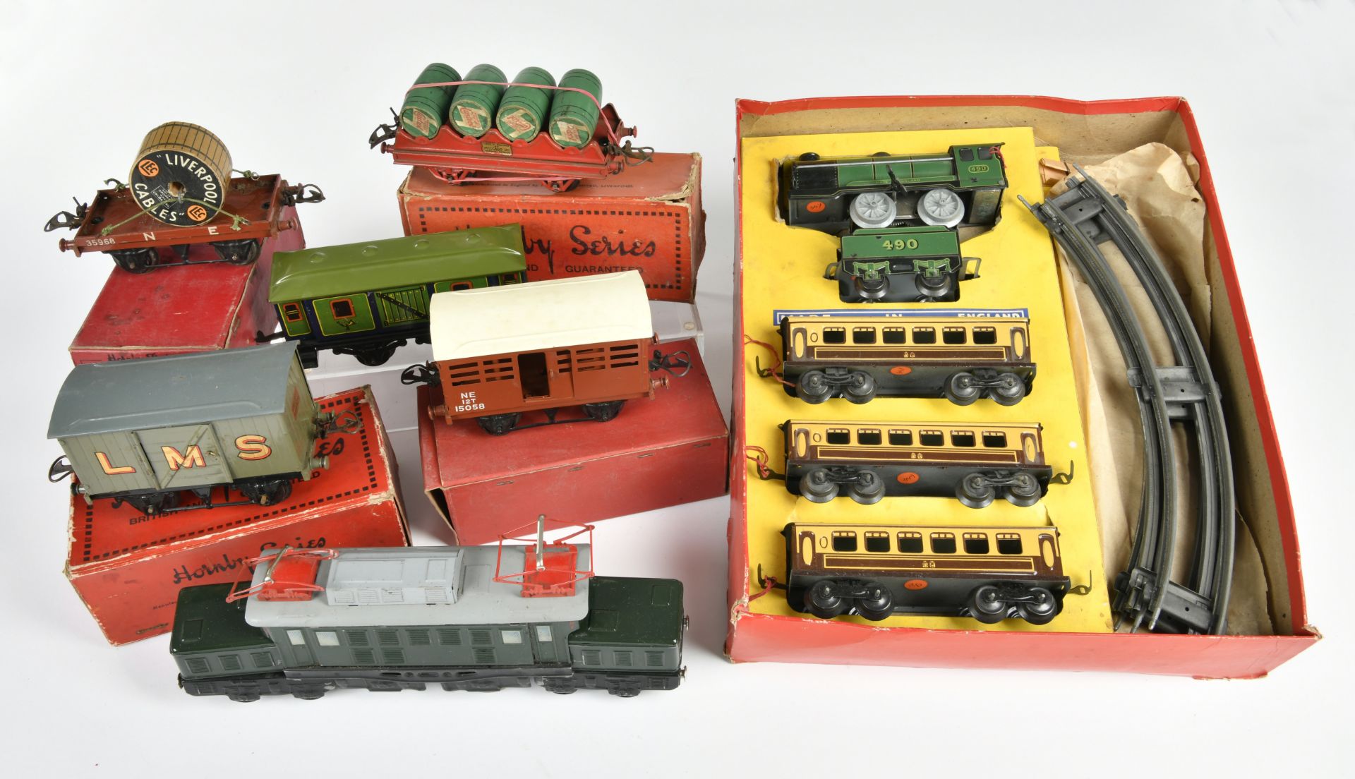 Bundle train set, wagons a.o., gauge 0, Hornby a.o., paint d., C 2-3