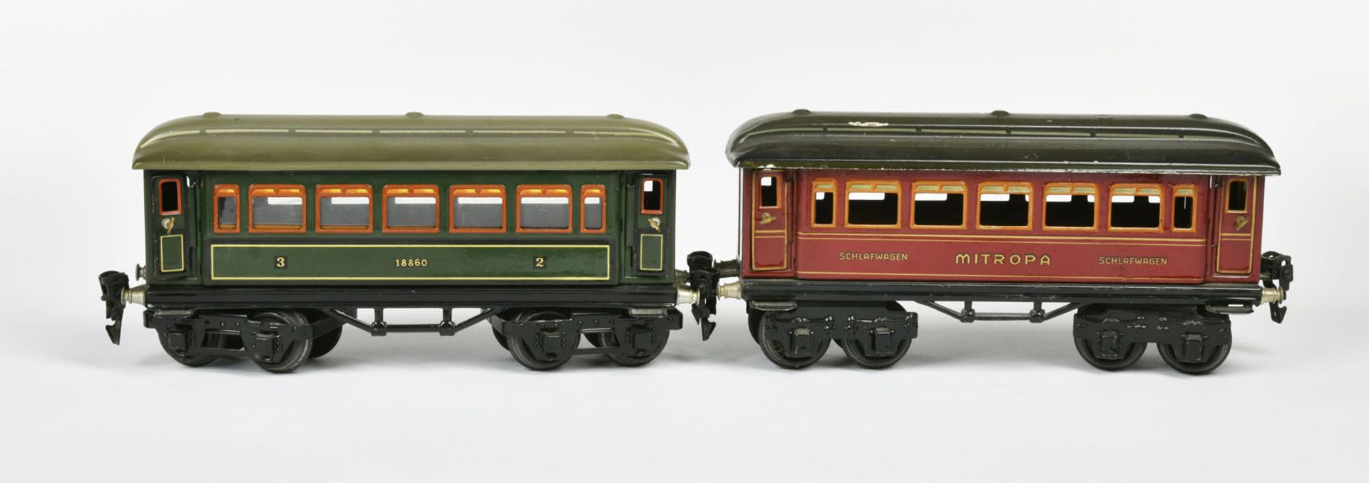 Märklin, Mitropa sleeping car + passenger car 18860, Germany pw, gauge 0, tin, min. paint d., C 2+/ - Image 2 of 3