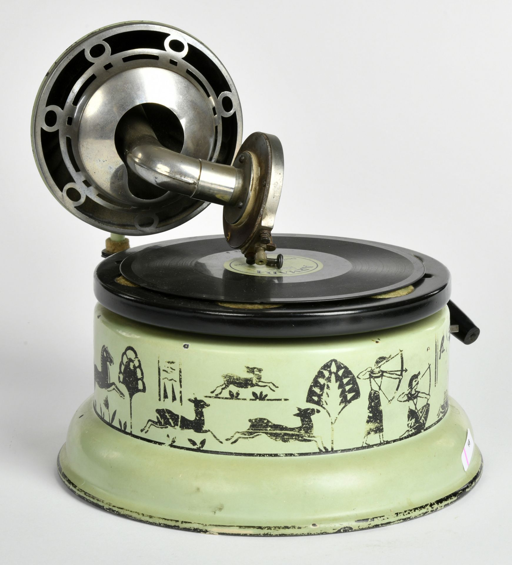 kids gramophone with egyptian motives, Germany pw, 22cm, funct. ok, min. paint d., C 2- - Image 3 of 4