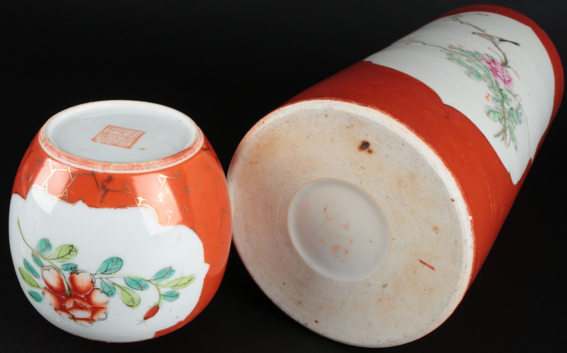 China große orange Vase und Deckeldose, chinese vase and lid box, - Image 5 of 5
