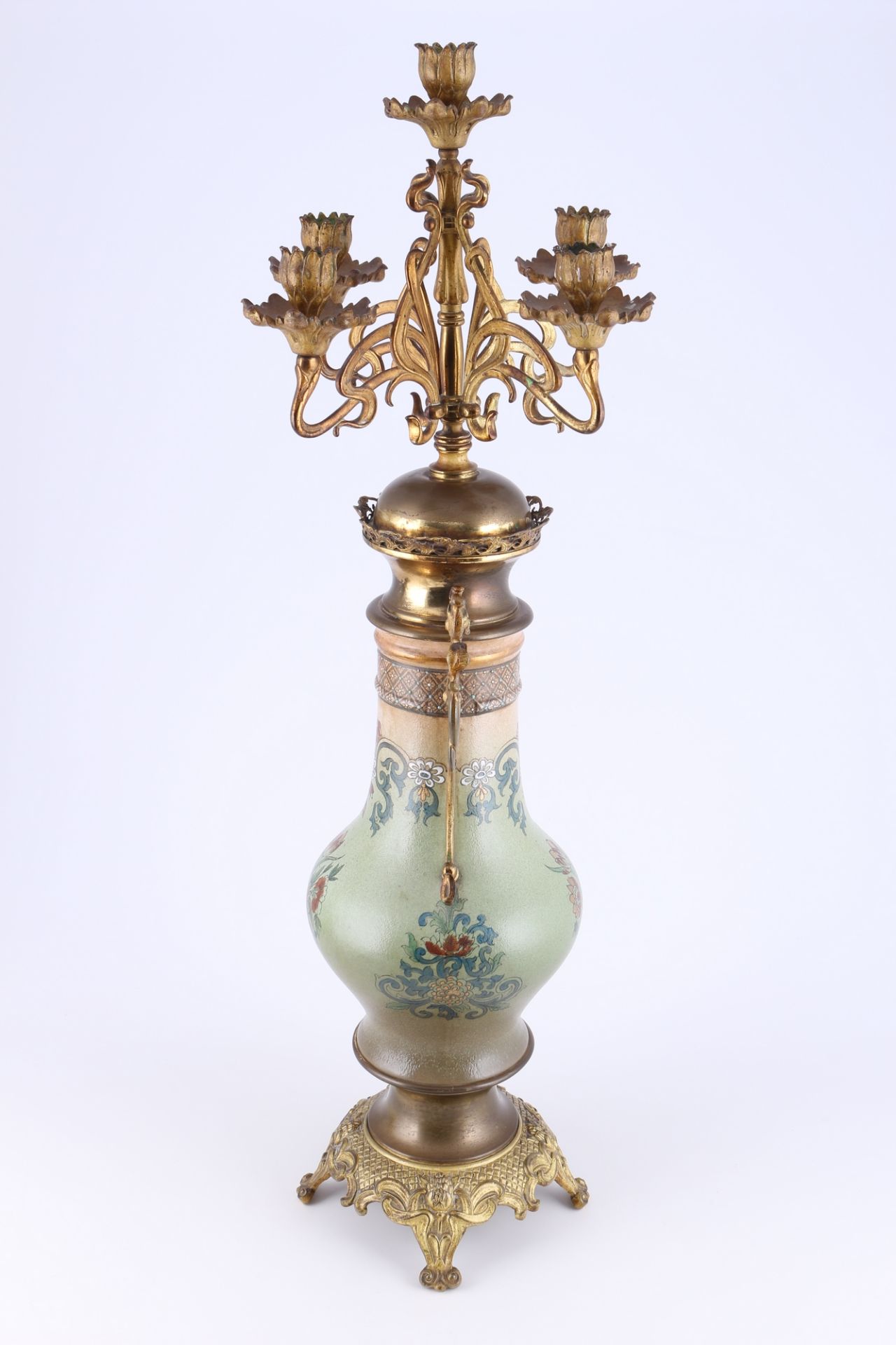Übergroße Jugendstil Vasenuhr mit Leuchterpaar um 1900, art nouveau french mantel clock set, - Bild 8 aus 9