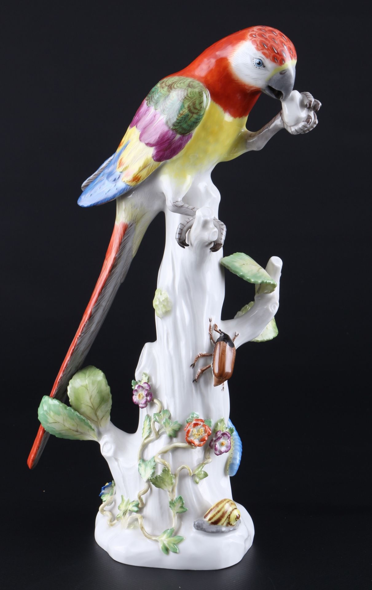 Meissen Papagei auf Baumstumpf 1.Wahl, parrot on tree trunk,