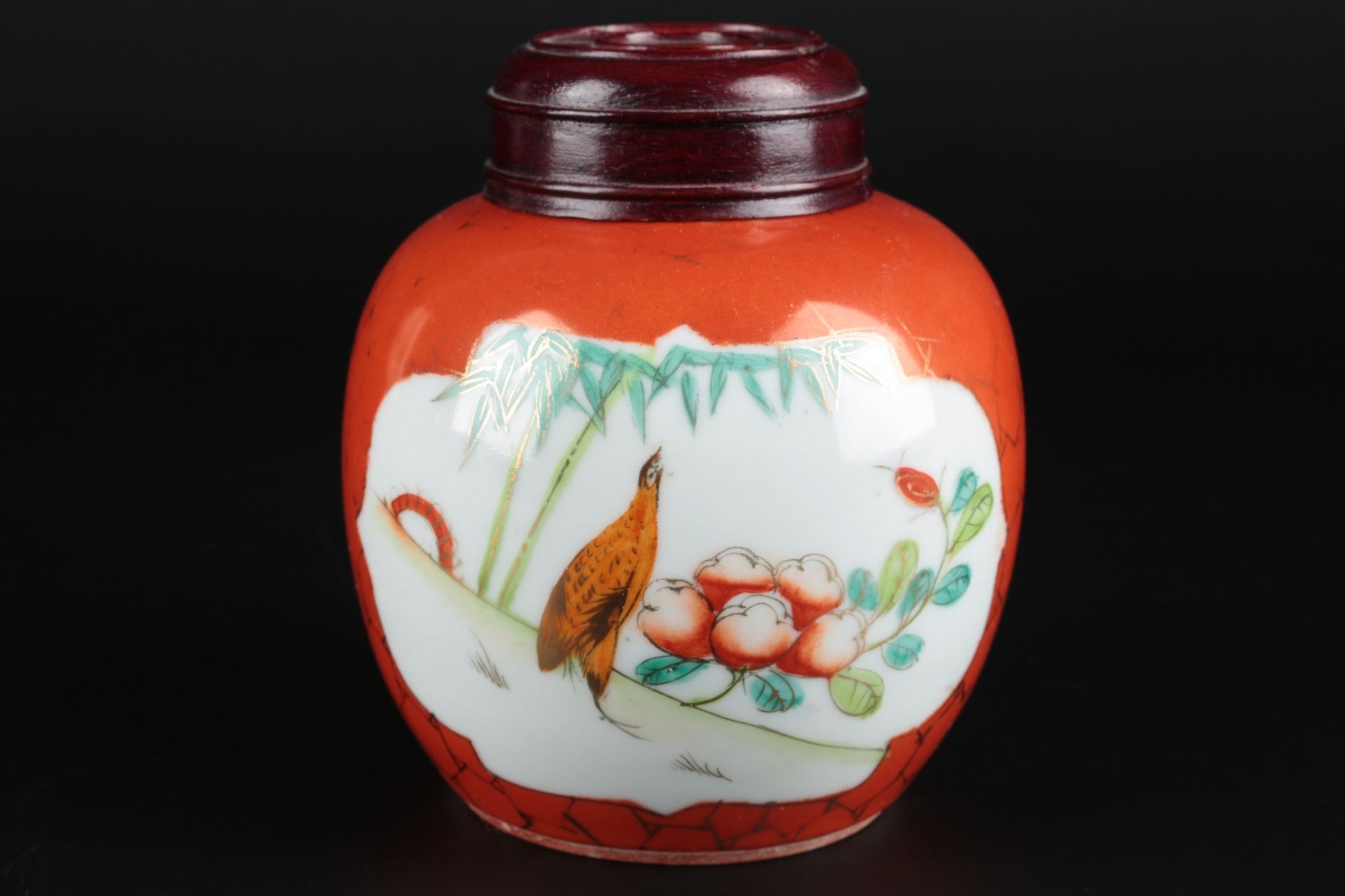 China große orange Vase und Deckeldose, chinese vase and lid box, - Image 3 of 5