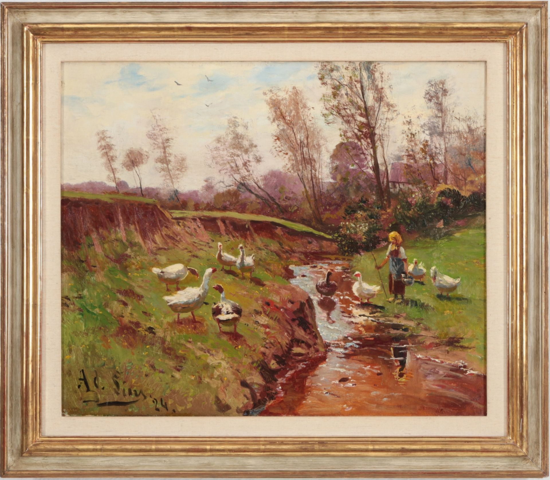 Adolf Lins (1856-1927) Enten am Bach 1924, ducks at the creek 1924, - Bild 2 aus 4