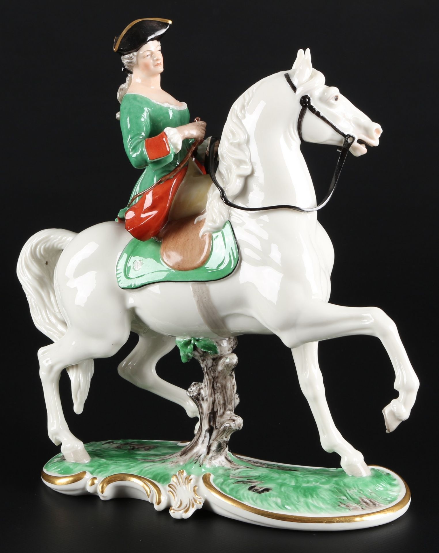 Nymphenburg Rote Jagd Reiterin, horsewoman figure,